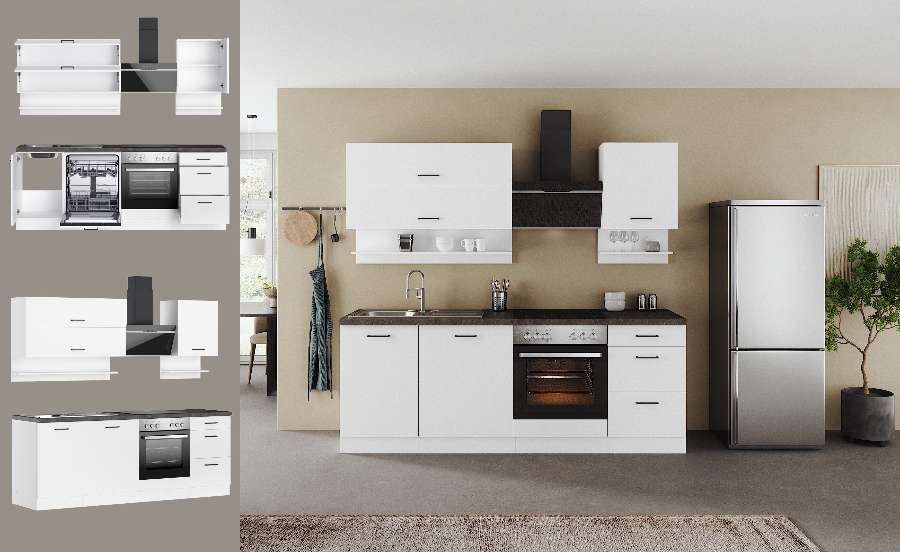 KOCHSTATION Küchenzeile KS-Frieda Breite 220 cm, wahlweise mit E-Geräten, mit 38mm starker Arbeitsplatte – Bild 4 von 5