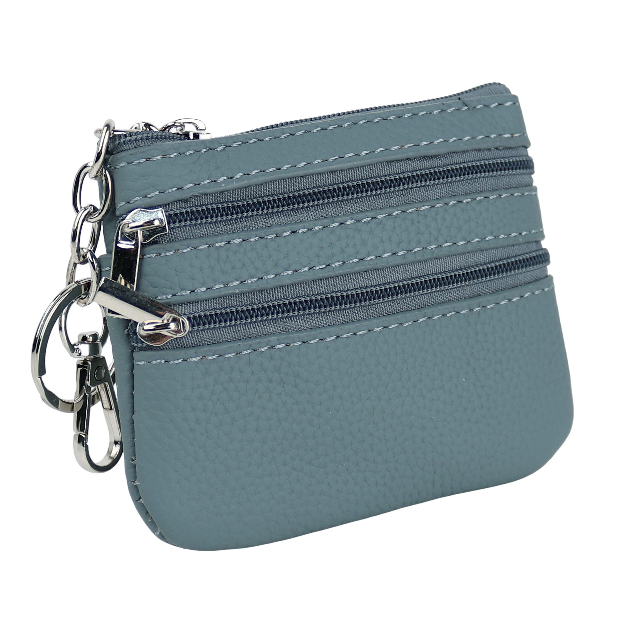 MIRROSI Schlüsseltasche UNISEX Echtleder – 1 Hauptfach, 1 Kartenfach, 2 Reißverschlussfächer, Schlüsseletui für Damen und Herren