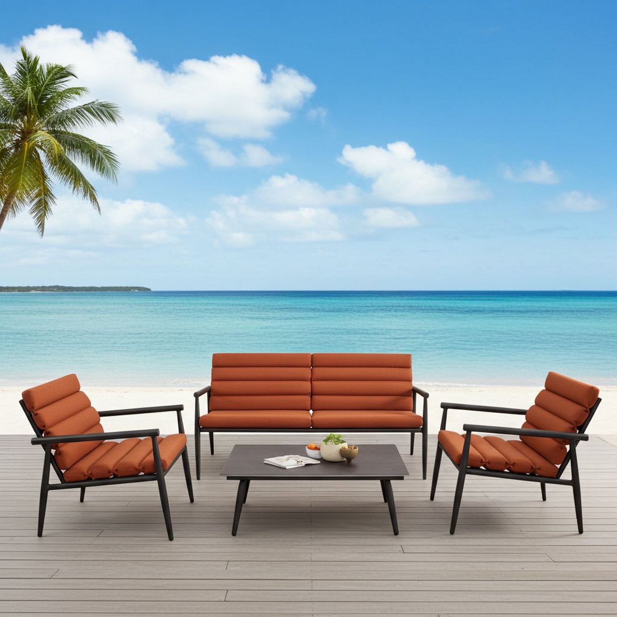 Lesli Living Gartenlounge-Set Lesli Living Lounge-Set Harper Terra Anthrazit/Terracotta