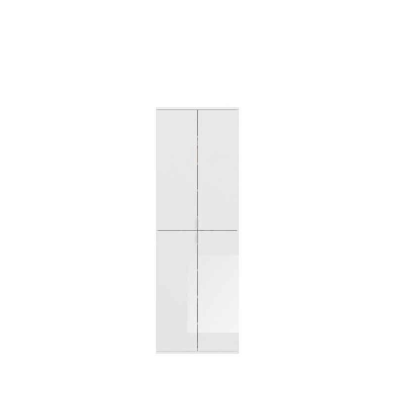 furnling Garderobenschrank Professor 61 x 193 x 34 cm in Hochglanz weiß mit 4 Türen, Garderobe Schrank
