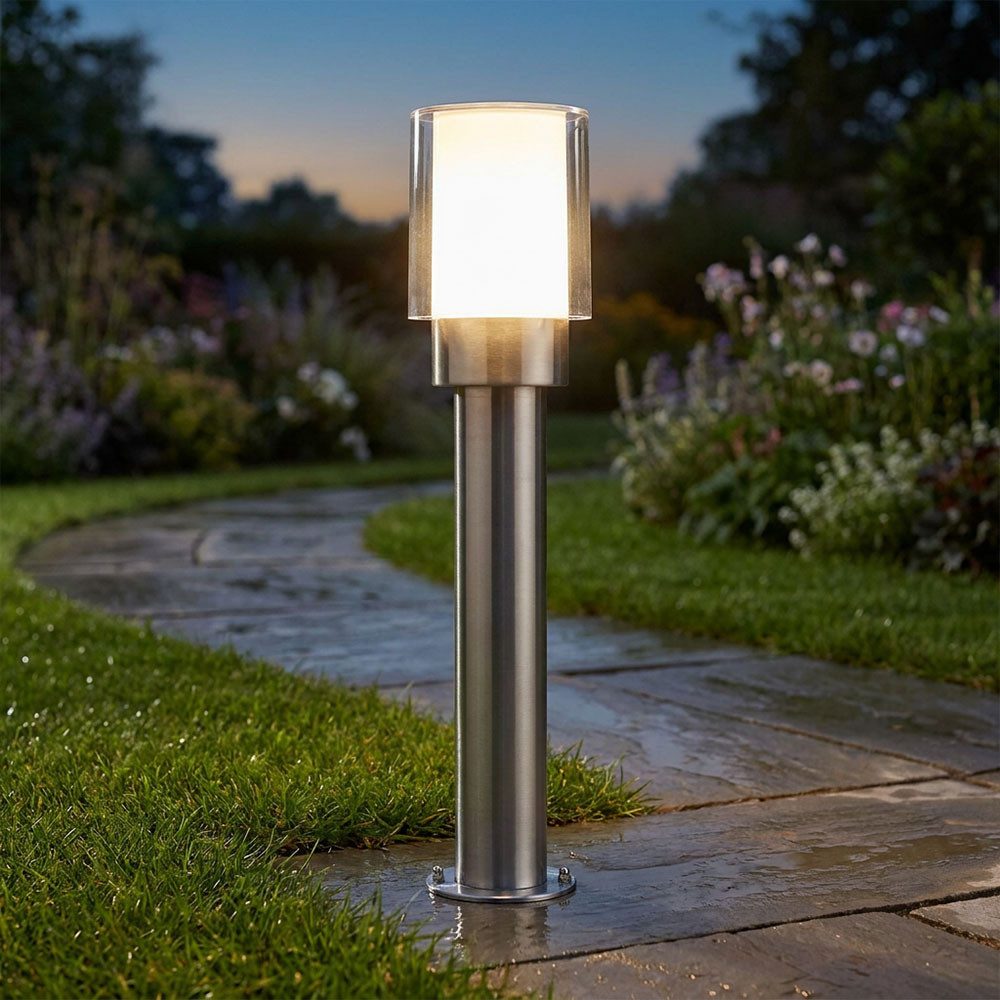 WOFI Außen-Stehlampe, Leuchtmittel nicht inklusive, Gartenlampen Aussen silber Aussenlampe Stehleuchte
