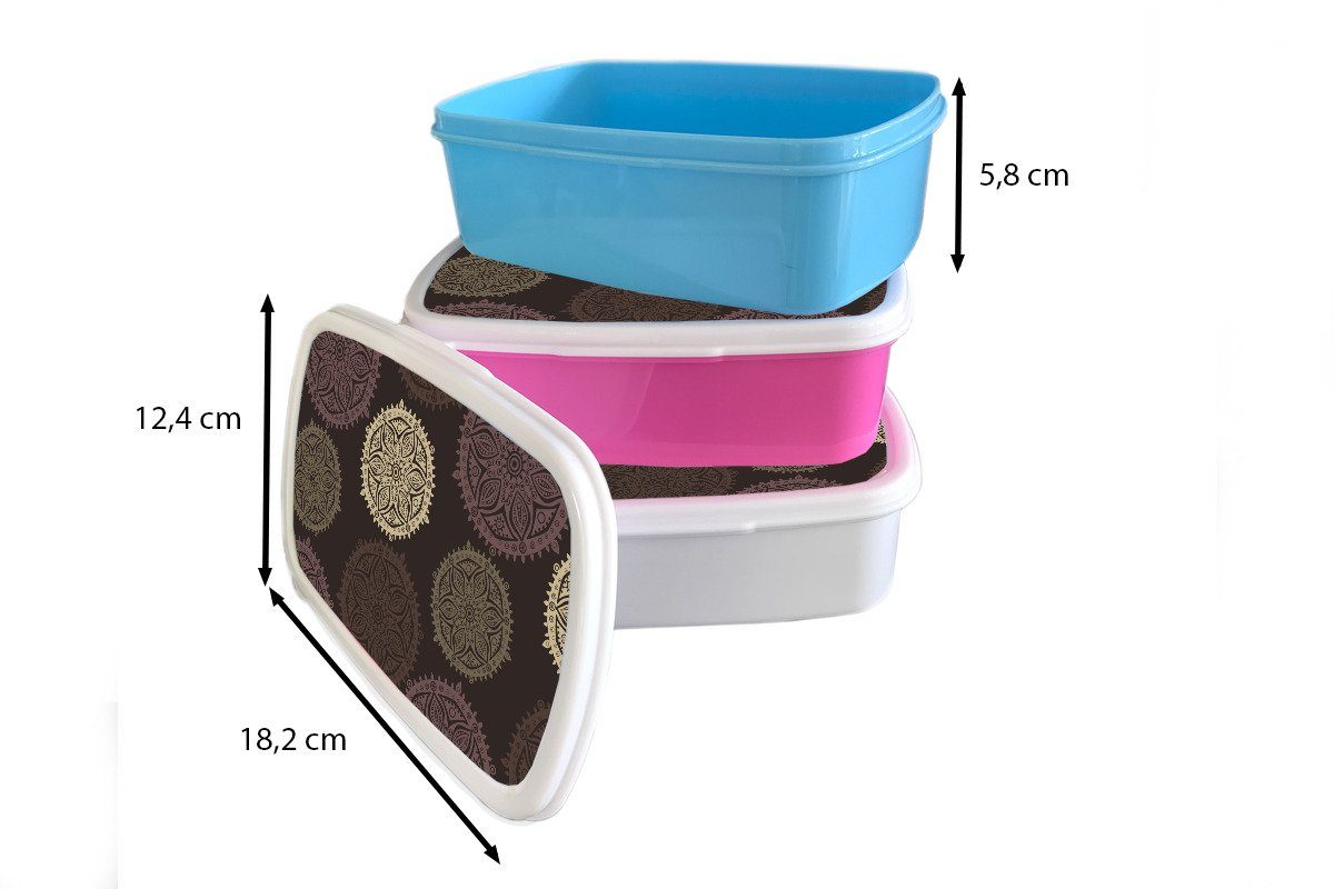 für Kunststoff, Jungs - und Erwachsene, - Braun, Brotbox Gestaltung Lunchbox (2-tlg), und Brotdose, weiß Mandala MuchoWow Mädchen Kinder für