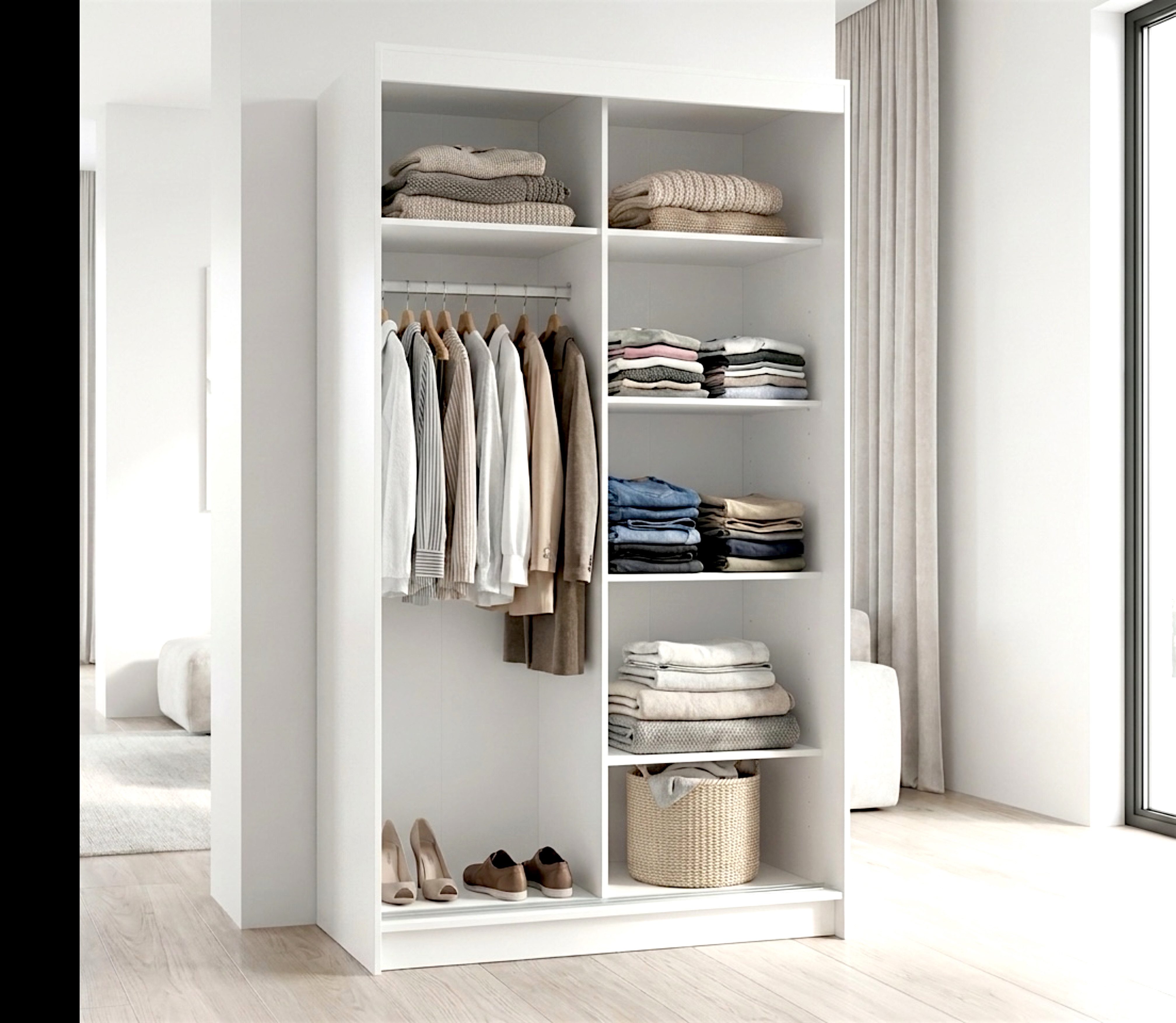 A&J MöbelLand GmbH Schiebetürenschrank GAPI mit Spiegel (TOP ANGEBOT! Geräumiger Schrank mit viel Stauraum:6 Regalen und 1 Kleiderstange – -ideal zur Aufbewahru – Bild 3 von 5
