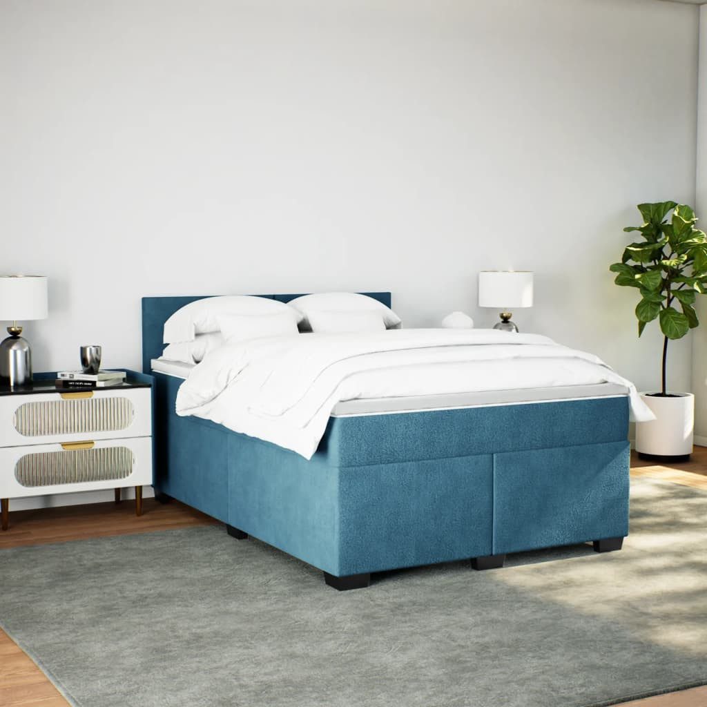 vidaXL Bett Boxspringbett mit Matratze Dunkelblau günstig online kaufen