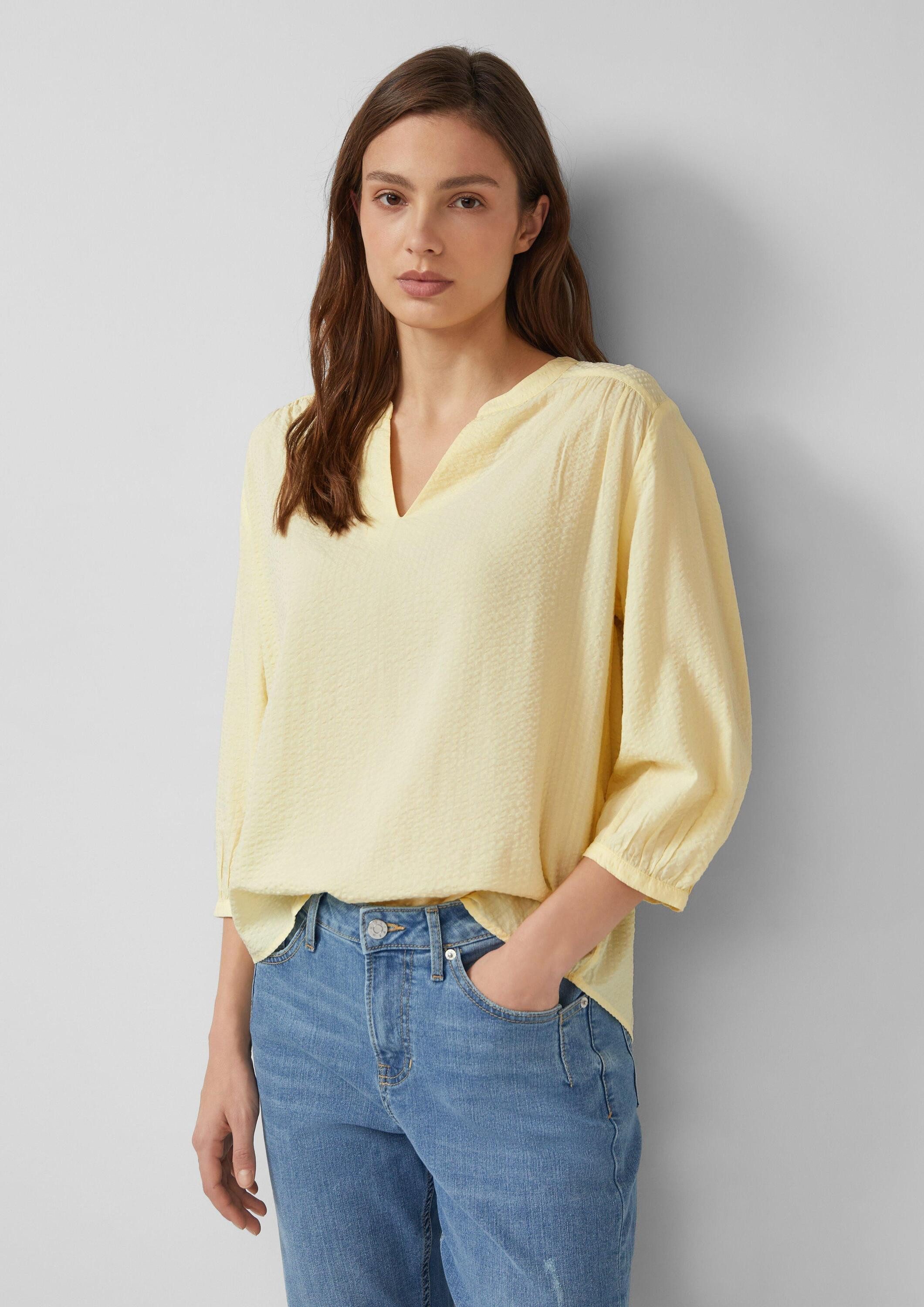 s.Oliver Kurzarmbluse Bluse Bluse aus Seersucker mit Raffungen