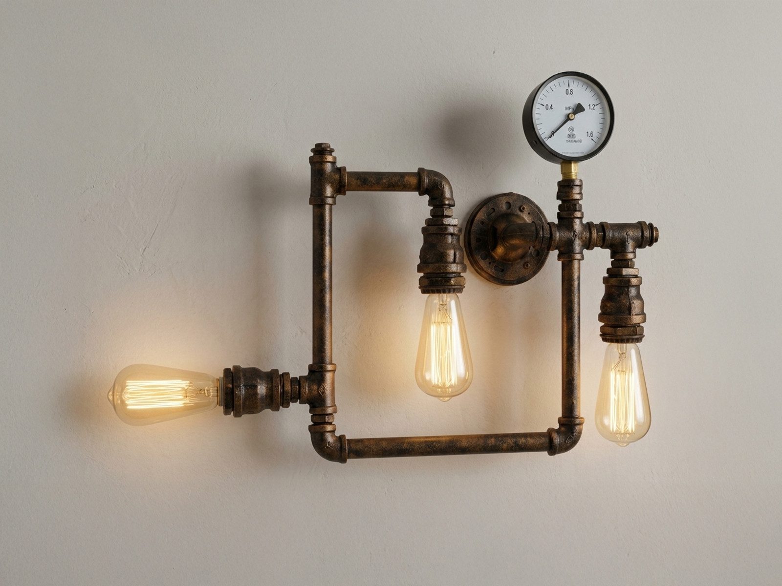 Luce Ambiente Design LED Wandleuchte, LED wechselbar, warmweiß, innen, ausgefallene Treppenhaus Industrial Rohr Lampe flach Rost, 46cm