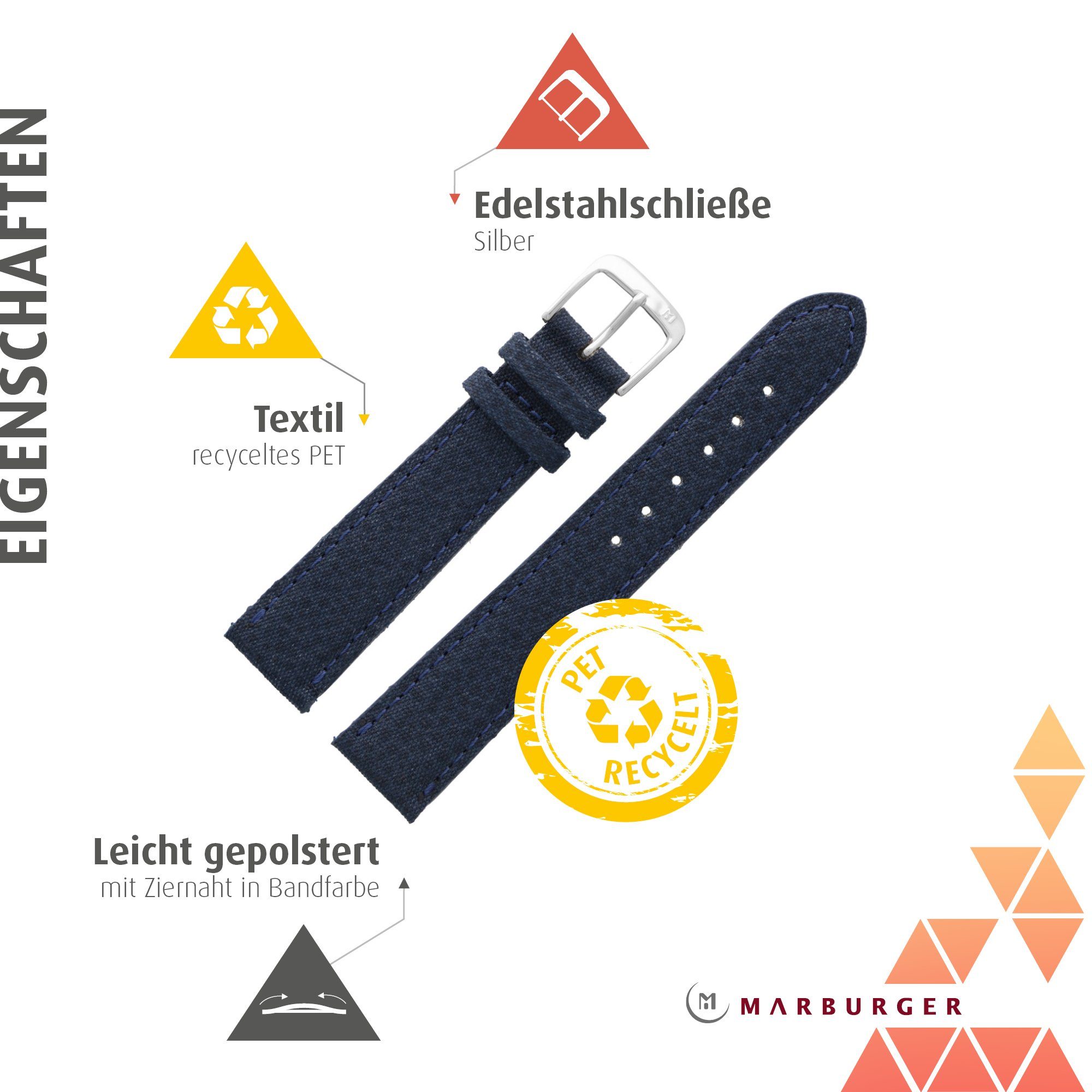 MARBURGER Uhrenarmband 18mm Textil Blau