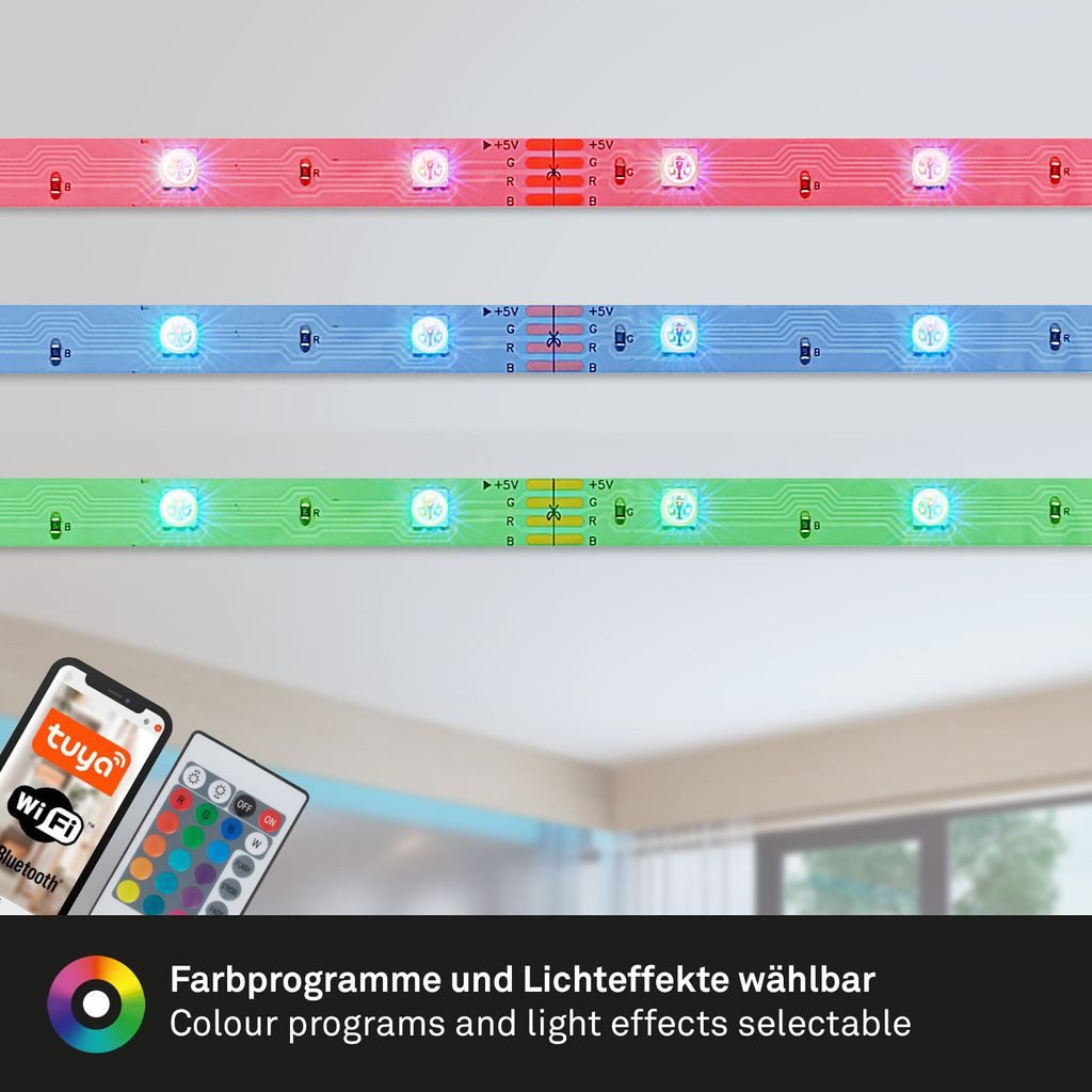 Briloner Leuchten LED-Streifen 2256-150, 150-flammig, LED Strip Smart, 5m, Weiß, 17,5W, Wohnzimmer, Party, Gaming, LED Band
