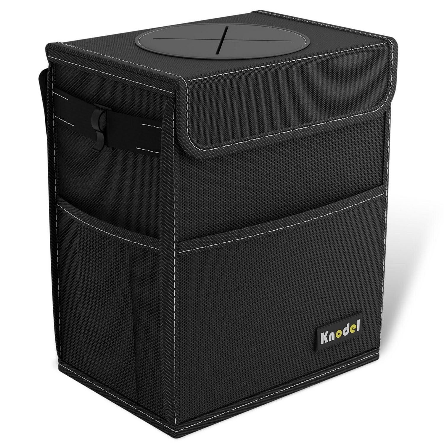 LuxusKollektion Auto-Rückenlehnentasche Auto Mülleimer m. Deckel Schwarz Mittel