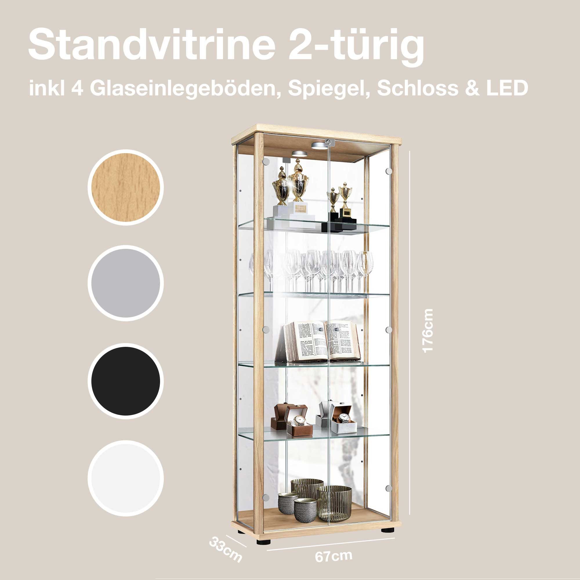 K-Möbel Glasvitrine C1084 (Glasvitrine (176x67x33 cm) mit 2 Glastüren) Glas günstig online kaufen