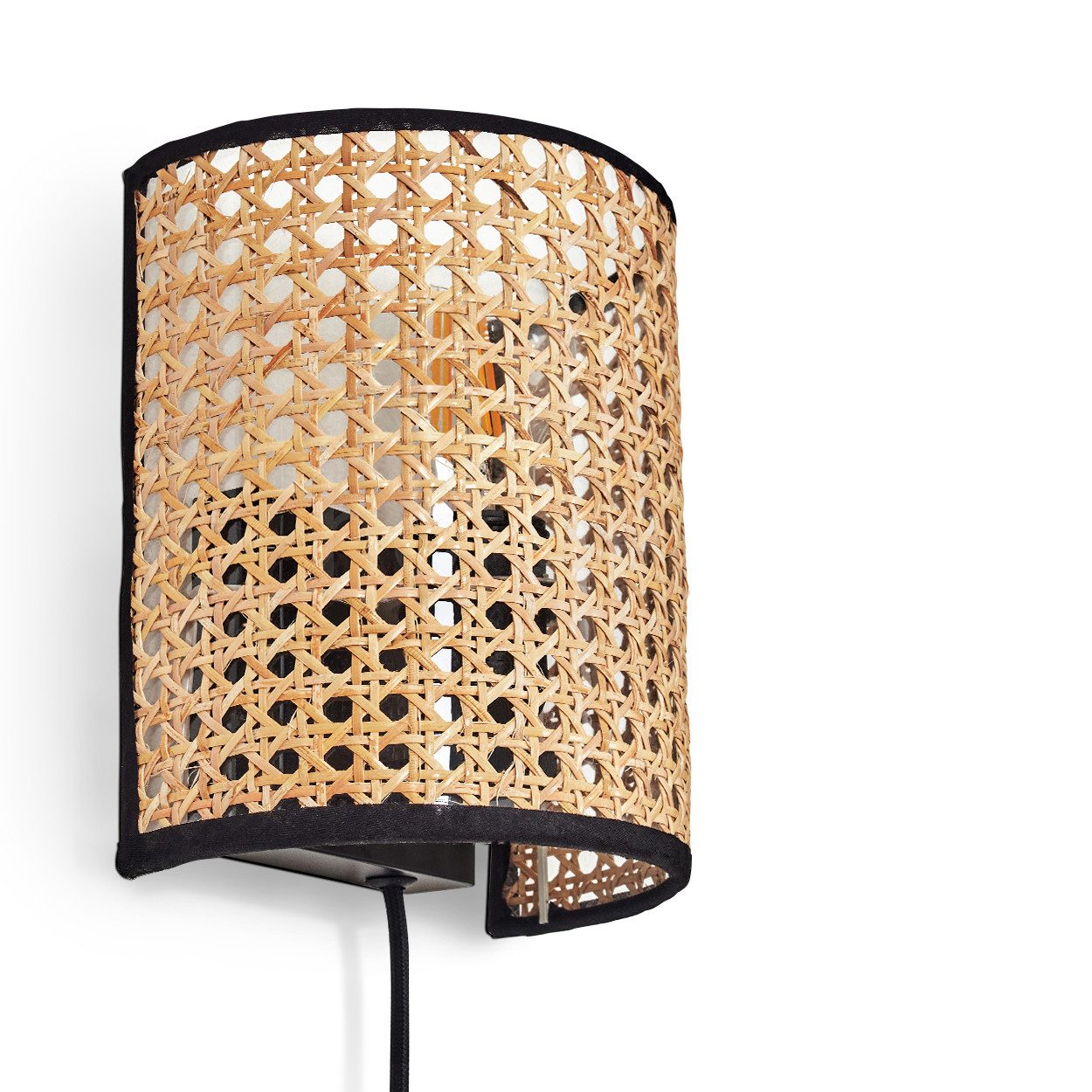 hofstein Wandleuchte Wandlampe aus Metall/Wiener Geflecht/Rattan in Schwarz günstig online kaufen