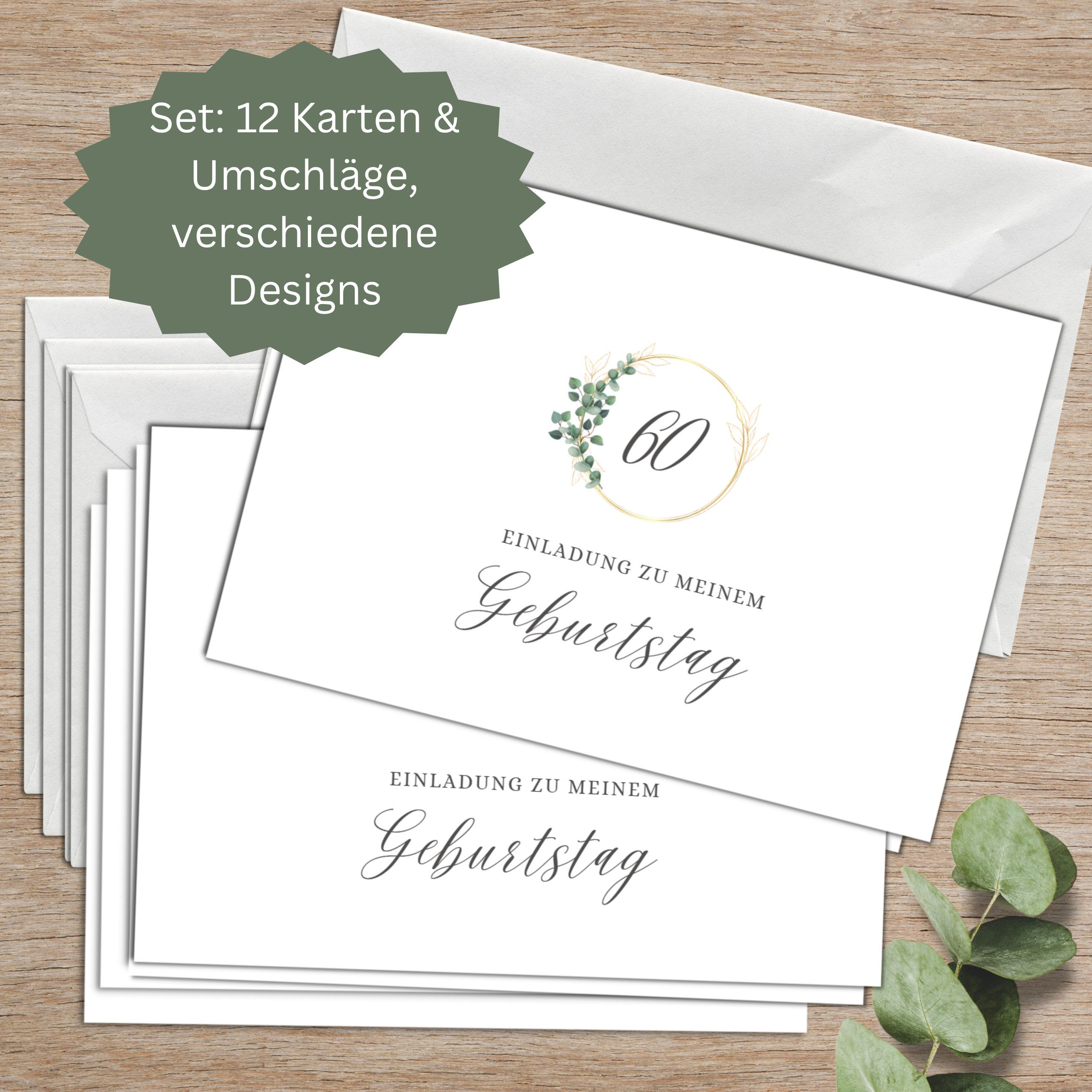 Briefzauber Einladungskarten Geburtstagseinladung 60. Geburtstag, Set 12x Karten & 12x Umschläge