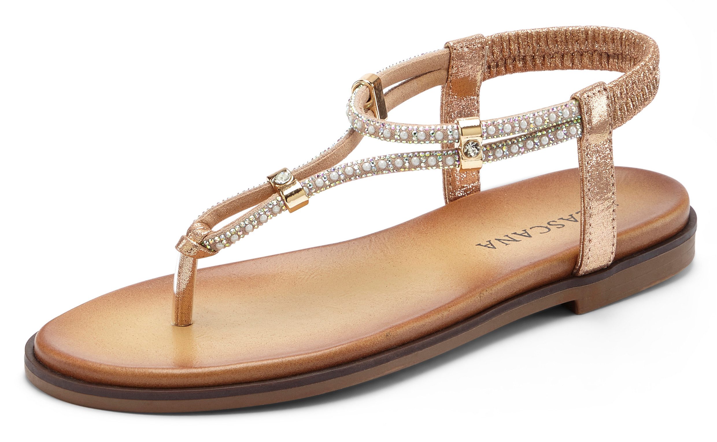 LASCANA Sandale, Sommerschuh, offener Schuh, Zehentrenner mit eleganten Schmucksteinchen VEGAN