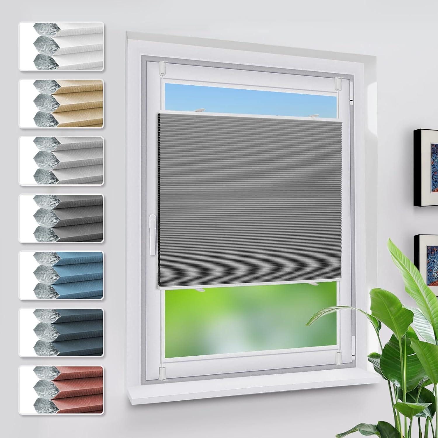 LuxusKollektion Jalousie nach Maß Verdunklungsplissee Wabenplissee Weiß-dunkelgrau B40 x H110 cm