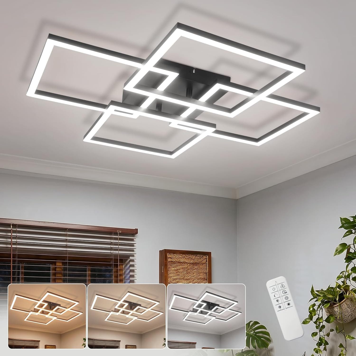 Nettlife LED Deckenleuchte 31/43W dimmbar Wohnzimmerlampe Fernbedienung eckige modern Deckenlampe, LED fest integriert, für Schlafzimmer Küche Büro wechselbar von 3000K-6000K