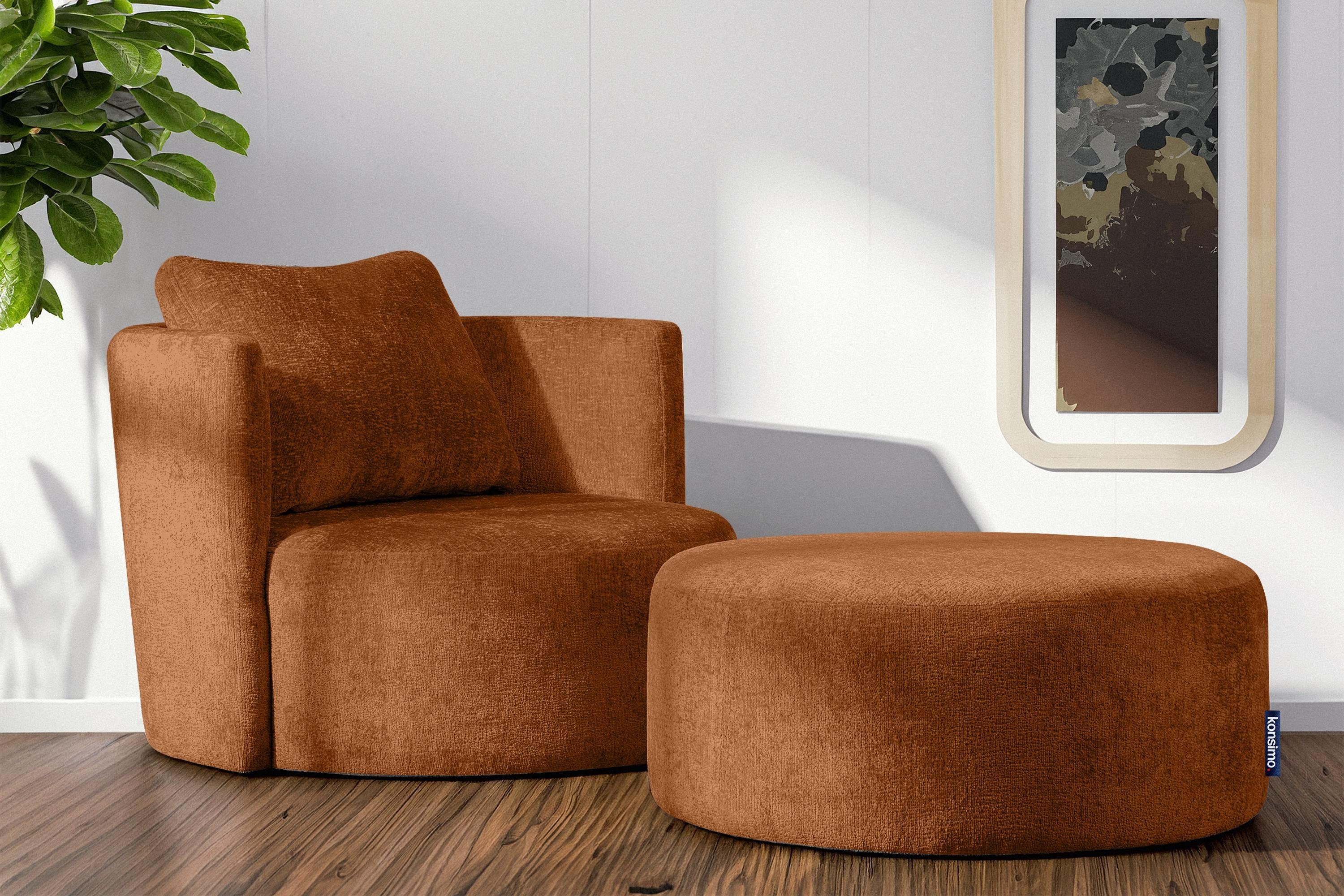 Konsimo Drehsessel dekorativem Drehfunktion, Loungesessel mit RAGGI, 360° Kissen, Chenille inklusive
