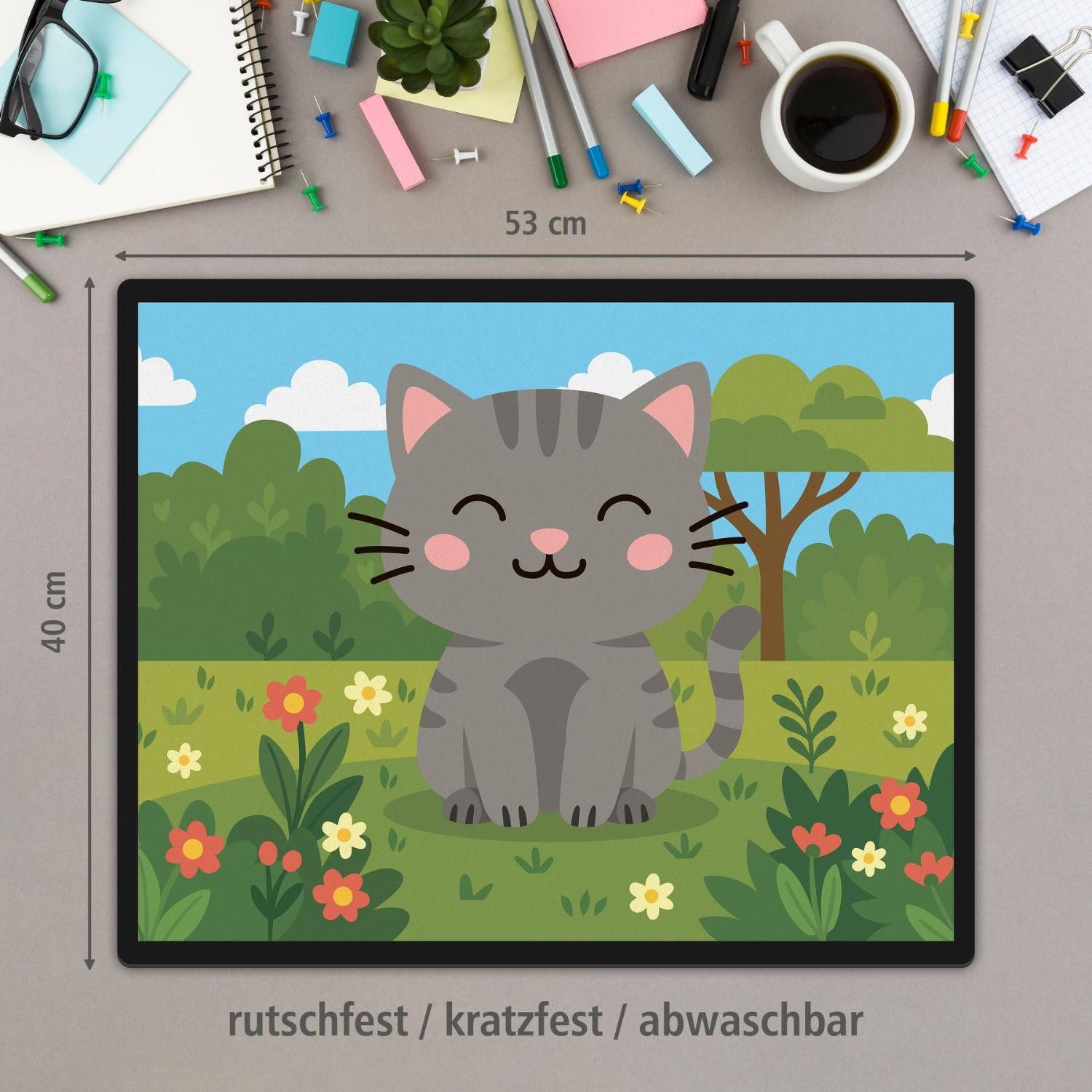 Thumbnail - itenga Schreibtischunterlage itenga Schreibunterlage V1 Motiv KATZE im Kawaii Design