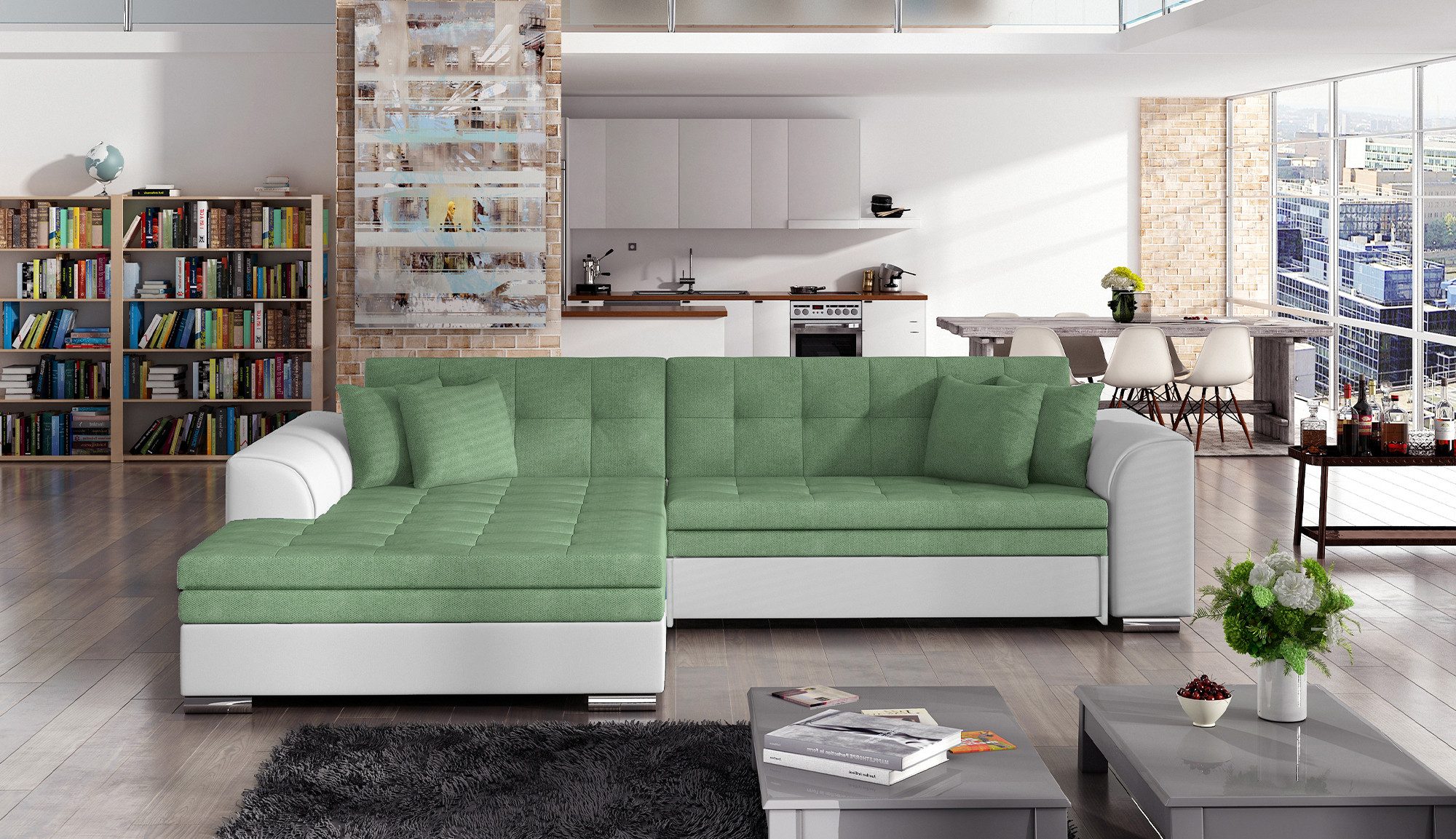 MF Design Ecksofa Ecksofa mit Schlaffunktion in Webstoff, Dolphin / false / Ja