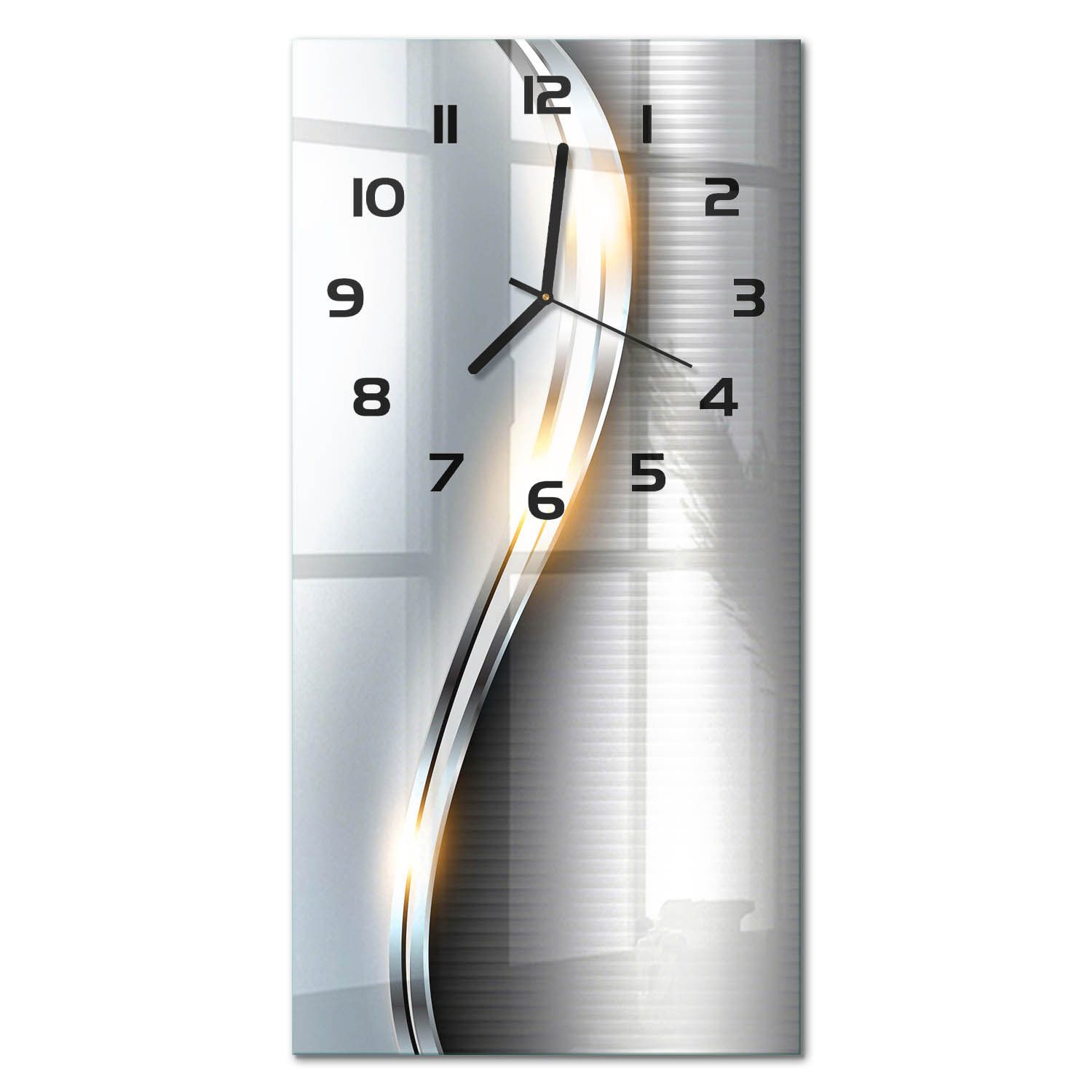 Tulup Wanduhr Silberne Welle Moderne Küche Stille Glasuhr 30 cm x 60 cm (Analog, Stille Uhr)