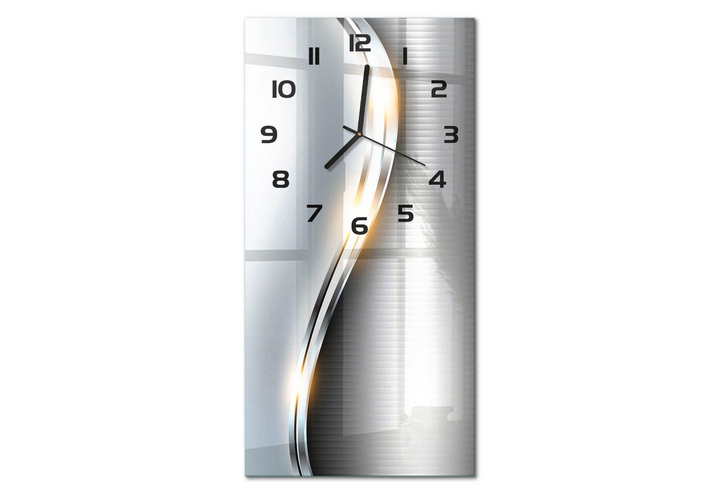 Tulup Wanduhr Silberne Welle Moderne Küche Stille Glasuhr 30 cm x 60 cm (Analog, Stille Uhr)