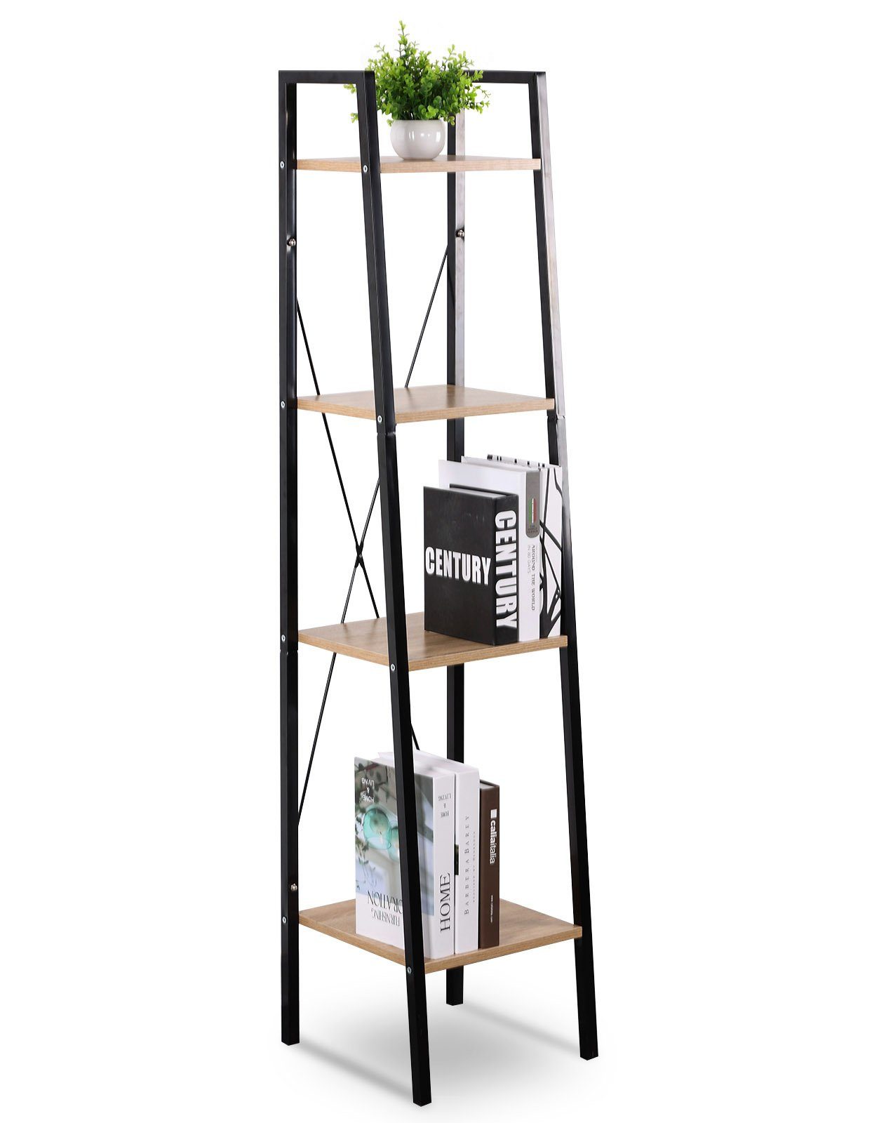 Woltu Bücherregal, 1-tlg., aus Holz und Stahl, mit 4 Ablagen, ca. 34x35x148 günstig online kaufen