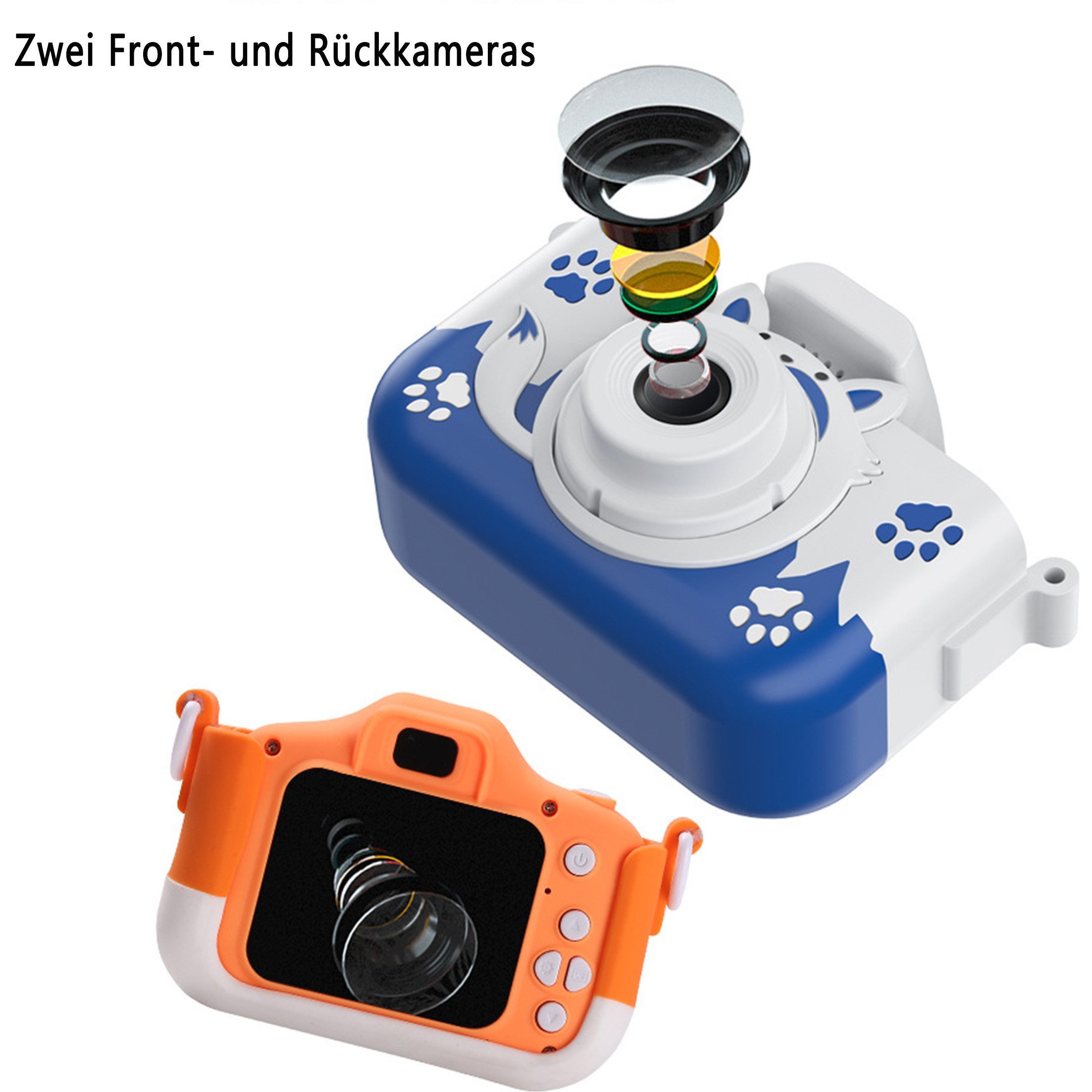 KINSI Kinderkamera HD 1080P - Niedliche Tier-Kamera für Kinder Kinderkamera (lustige Filter & Sticker für kreative Fotos)
