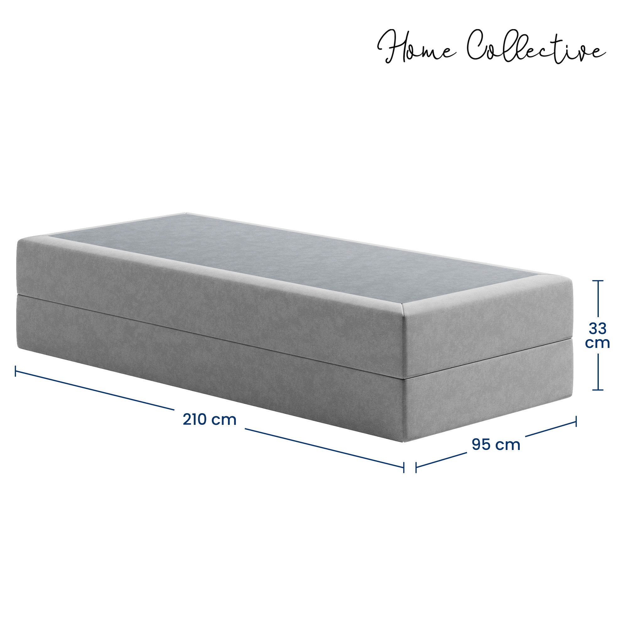 Home Collective Boxspringbett Polsterbett Bett Doppelbett mit wählbarer Matratze, viele Größen (90x200, 100x200, 120x200, 140x200, 160x200, 180x200, 200x200, modern & platzsparend, ideal für kleine Räume), ohne Kopfteil, komfortable Liegehöhe, weicher Velourbezug in grau
