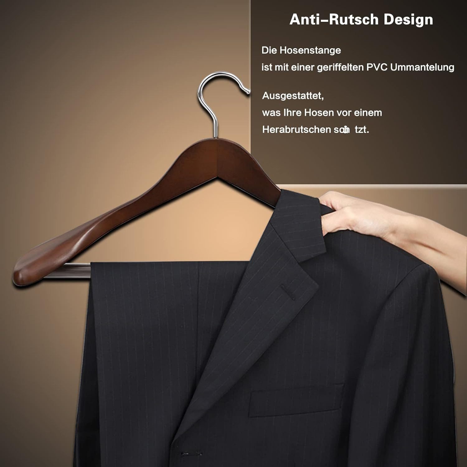Liszton Kleiderbügel Kleiderbügel aus Holz mit extra breiter Schulterauflage 10 Stück – Bild 4 von 5