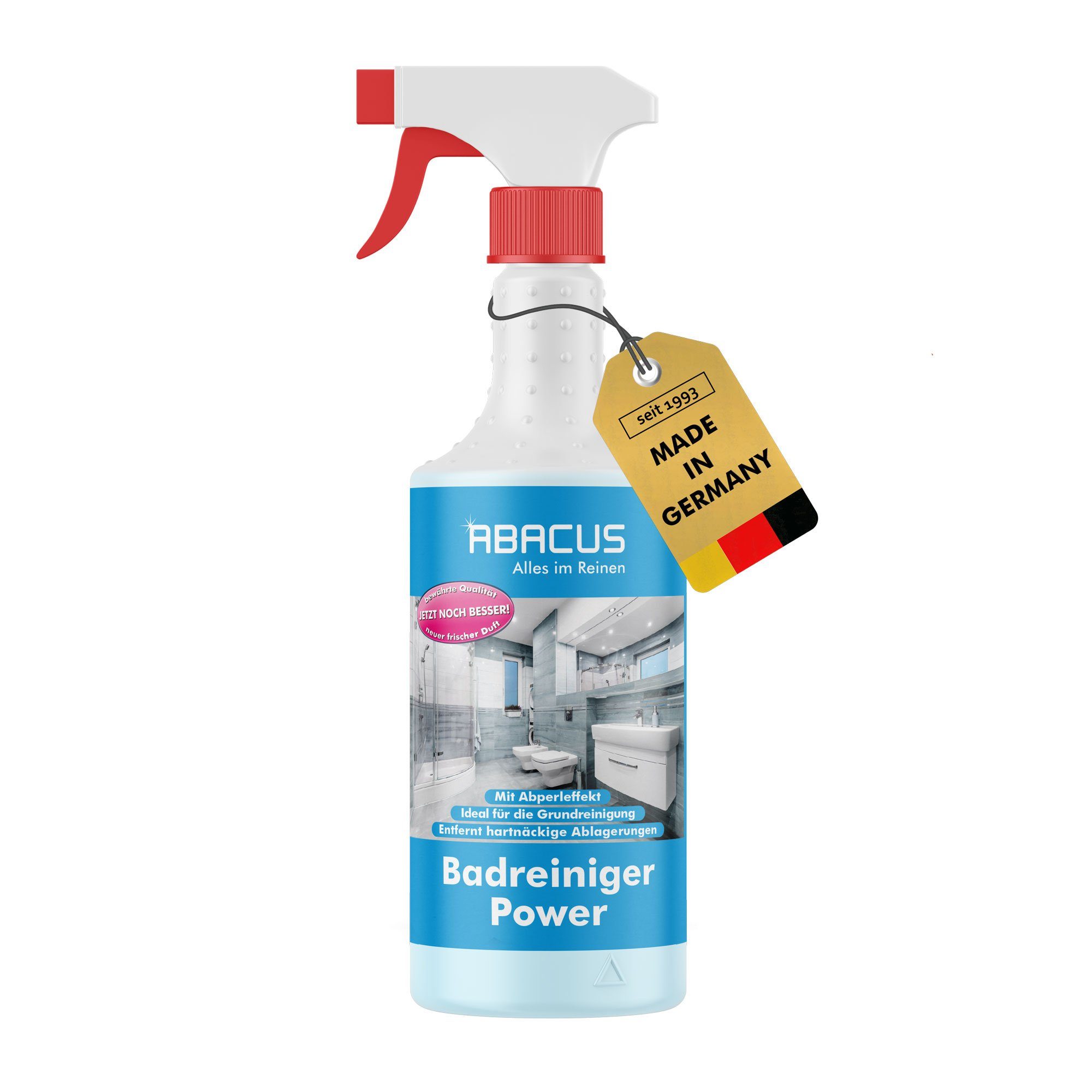 ABACUS Badreiniger Power Konzentrat Sanitärreiniger Bad Reinigungsmittel Badreiniger (Effektiv gegen Kalkflecken, [- Extrem Kraftvoll mit Abperleffekt)