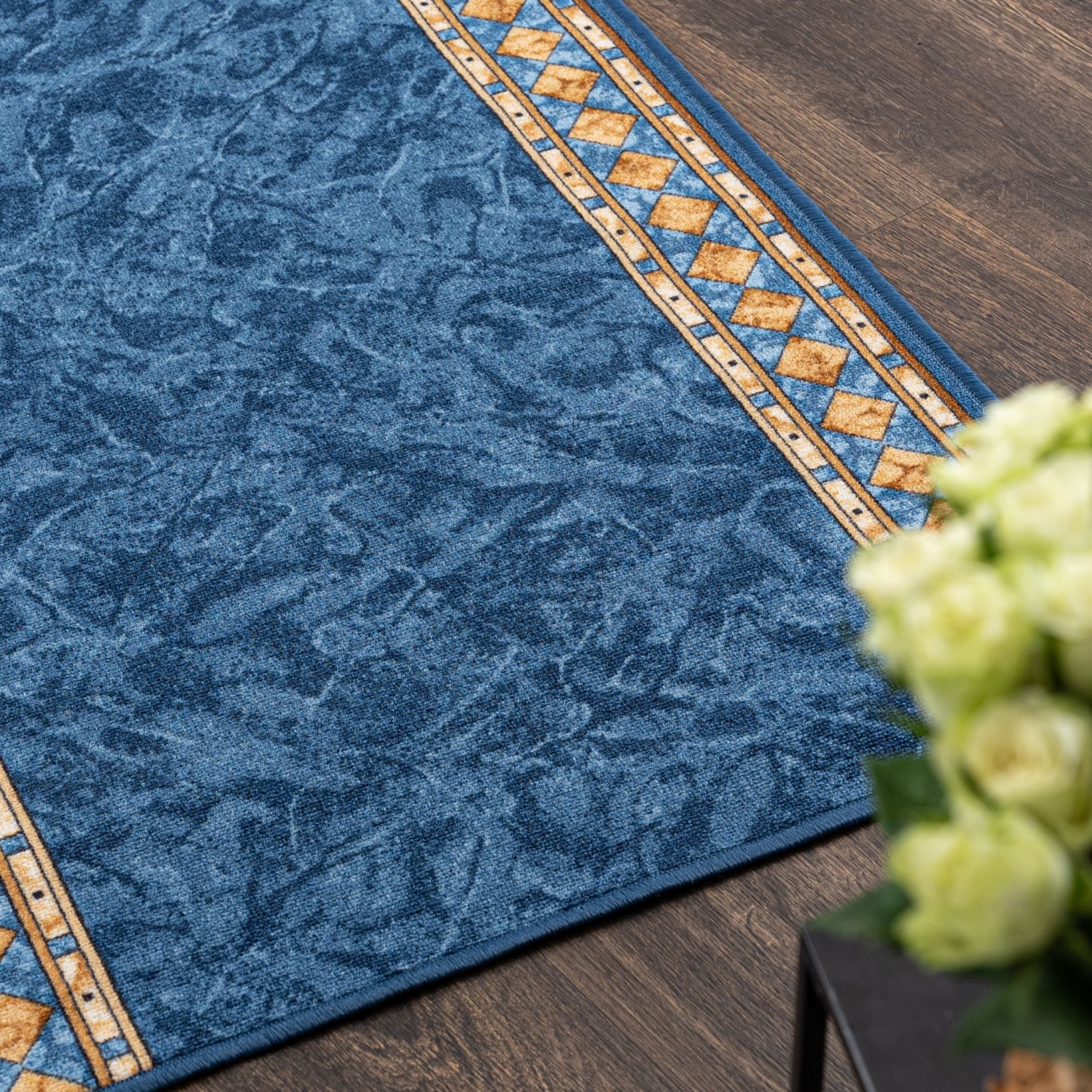 Mazovia Läufer Retro Bordüre Blau Flur, Schlafzimmer, Diele, Fußbodenheizung – Bild 3 von 5