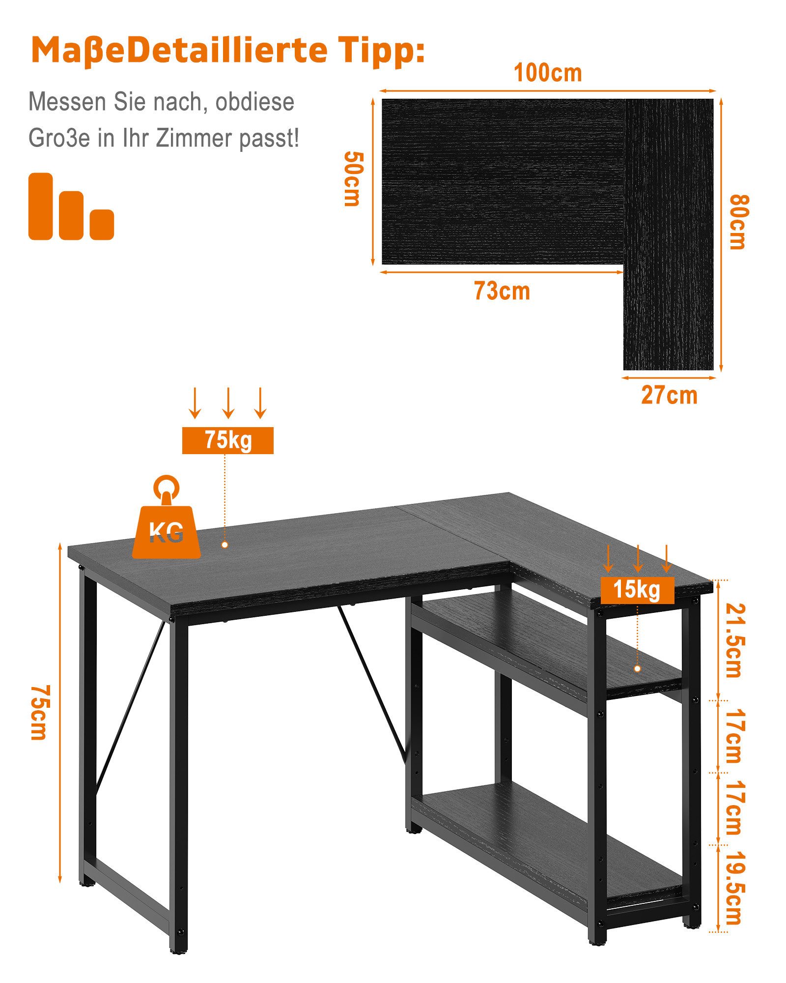 HOMALL Eckschreibtisch 100/120L Form mit Ablagefächern, 2 Tier DIY Lagerregalen Computertisch (L-formiger Schreibtischumit Regal,100/120/140/160cm,Geeignet fur Burotisch, Arbeitszimmer, Schlafzimmer), Schreibtisch,PC Tisch,Heimbüro