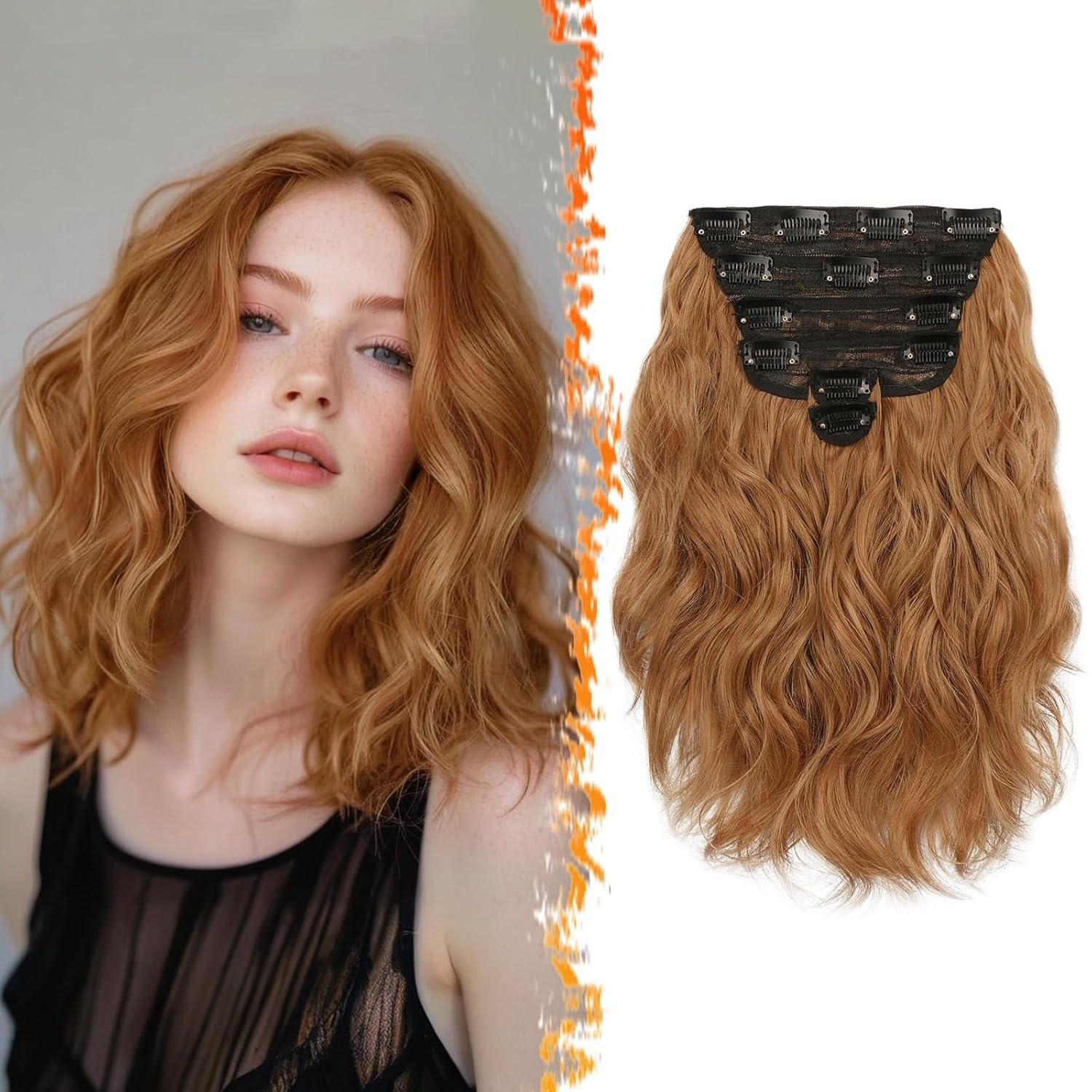 Kunsthaar-Extension Kurze Wellige Auburn Clip in Extensions 30cm 6PCs - Natürliches