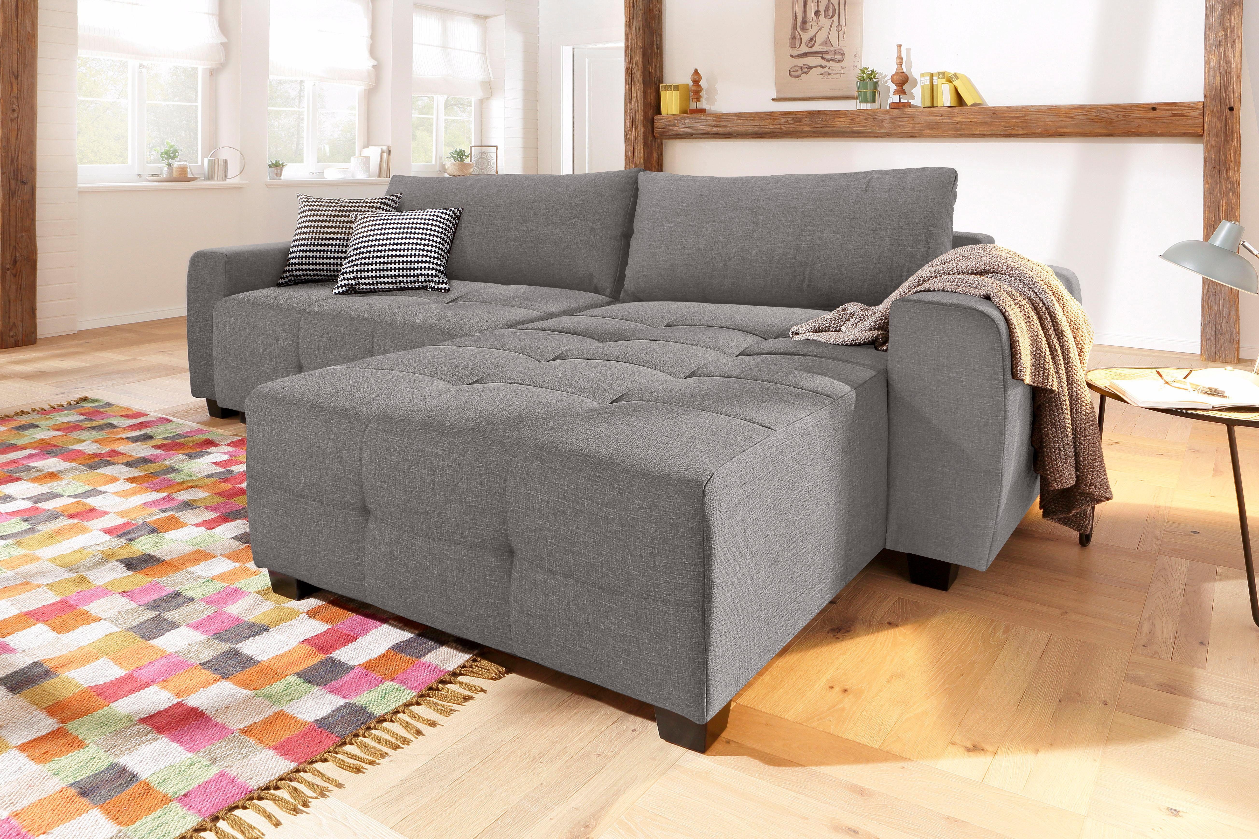 Home affaire Ecksofa Bella L-Form, B: 254 cm, mit 2 Zierkissen, optional Bettfunktion & Bettkasten, Federkern