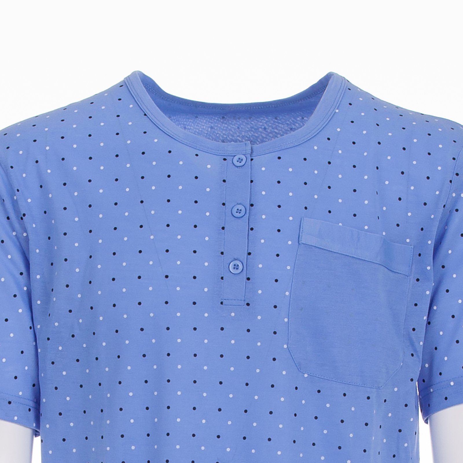 mit Punkte Lucky blau Nachthemd - Knopfleiste Kurzarm Nachthemd