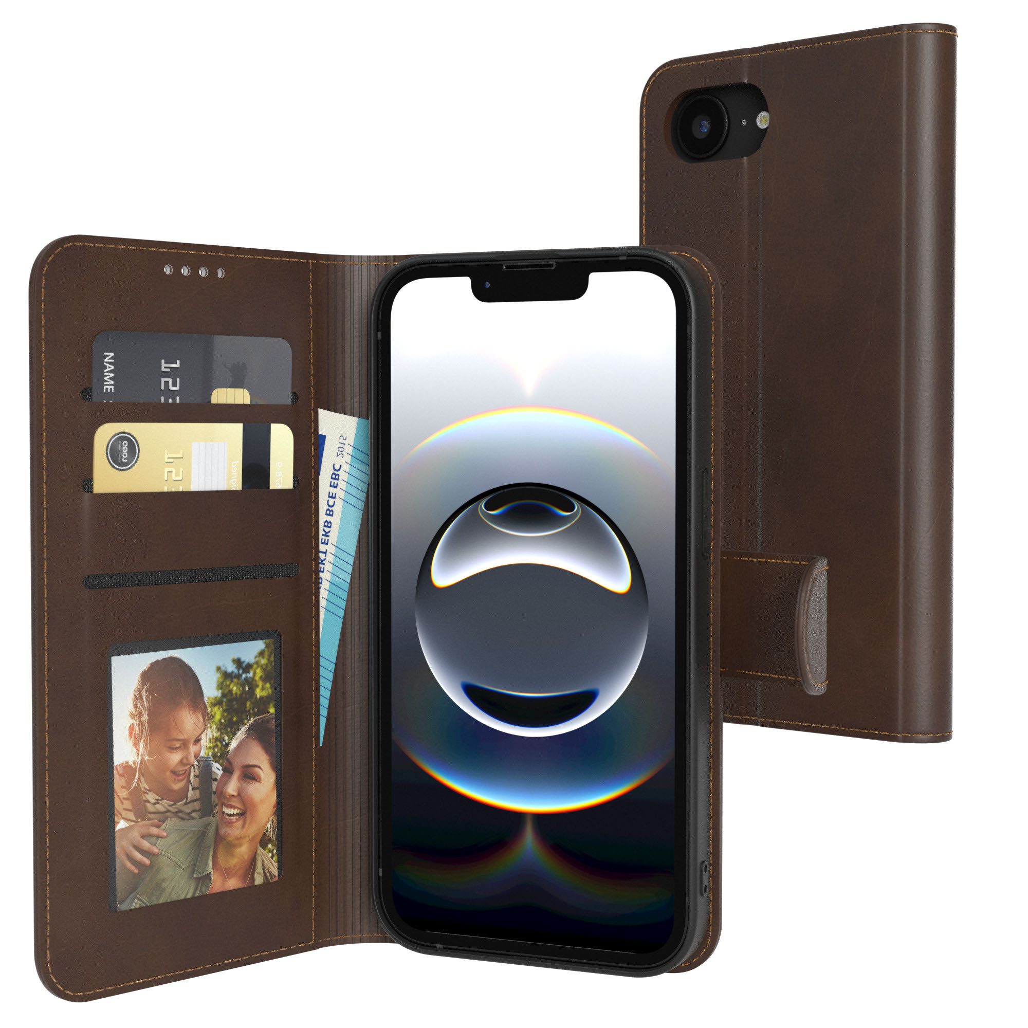 EAZY CASE Handyhülle Business Handytasche Kartenfächer für iPhone 16e 6,1 Zoll, Tasche Klapphülle aus Kunstleder Book Cover mit Kartenfächer Braun