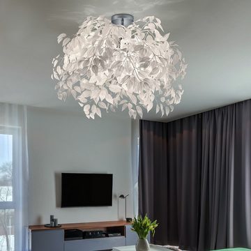 etc-shop Deckenleuchte, Leuchtmittel nicht inklusive, Deckenlampe Deckenleuchte Wohnzimmerlampe Blätter Design weiß D H 73cm