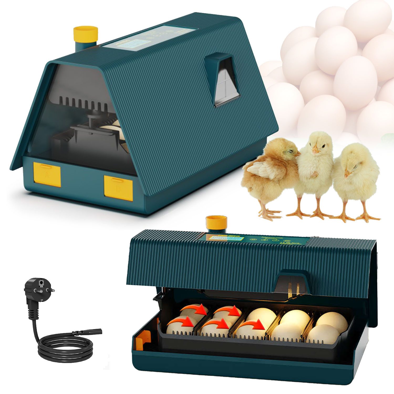 Comfy Mate Reptilieninkubator Brutautomat Vollautomatisch Brutmaschine Mit ABS-Gehäuse für 10 Eier, Temperatur-Feuchtigkeitsanzeige Rutschfreier Eiablagefach Brutkasten