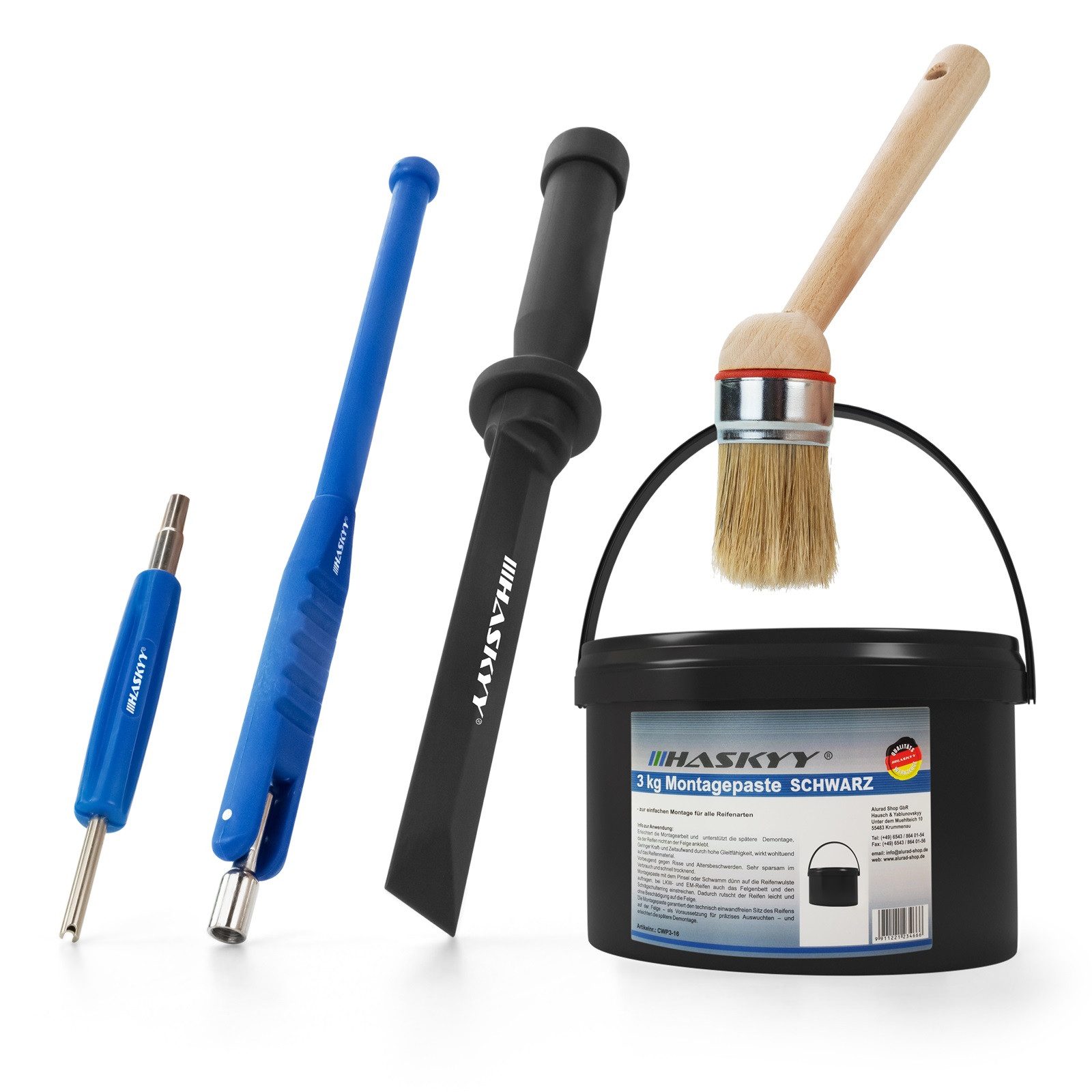 Reifenmontierhilfe Reifenmontagepaste Satz 3kg Schwarz Pinsel Ventildreher Schaber