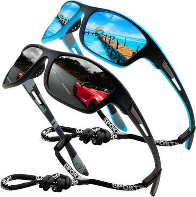 AquaBreeze Sonnenbrille 2 tlg Polarisierte Sonnenbrille Herren Damen Sommer Outdoor Mode (Set, 2-St., für Radfahren Golf Fahren Angeln Klettern) Leichtgewicht Sonnenbrille mit Seil Brillen