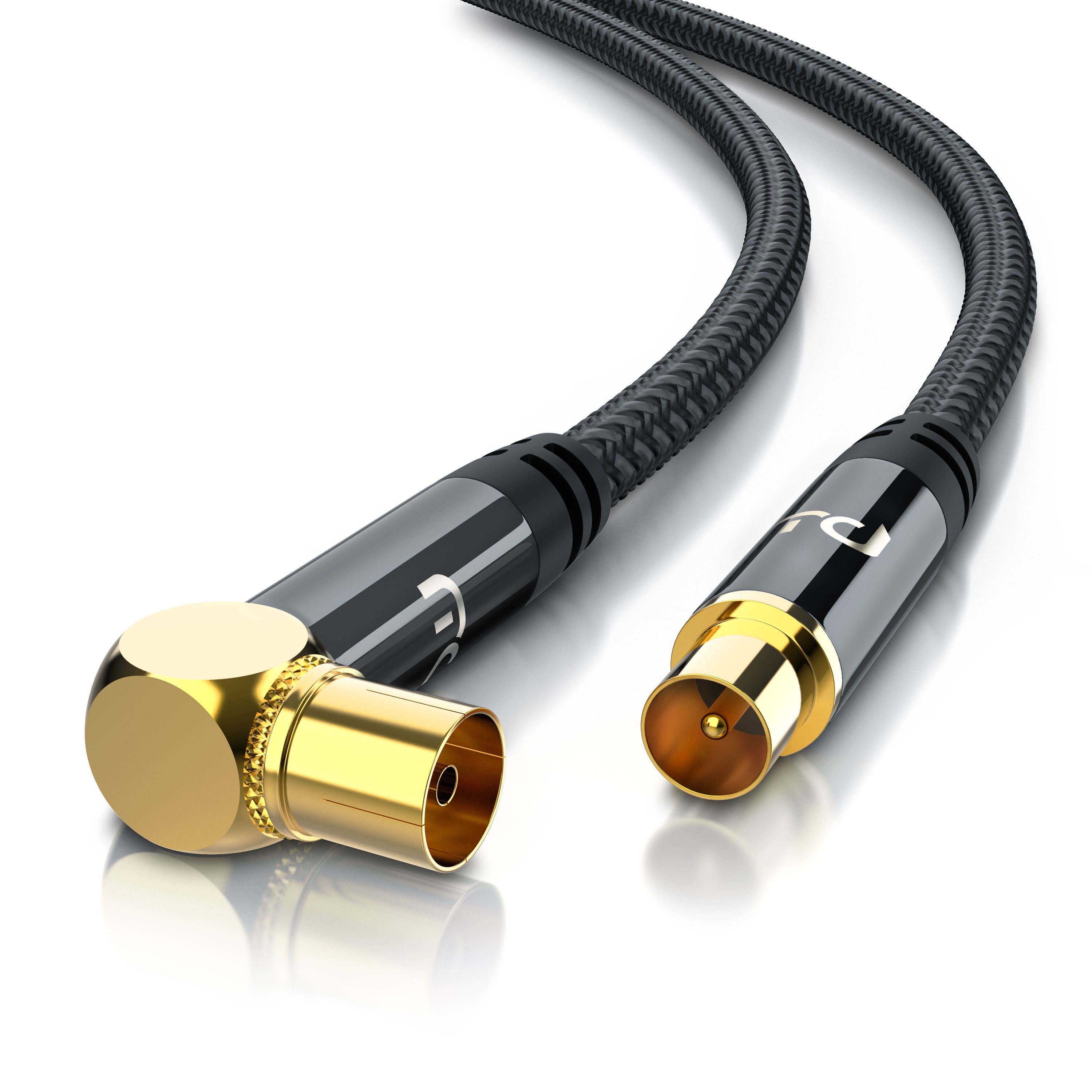 Primewire Antennenkabel gewinkelt, Koaxialkabel 75 Ohm HDTV, Radio, DVB-T - 3m TV-Kabel, Koaxial, RF Buchse, IEC Stecker (300 cm), 135 dB, störungsfrei geschirmt, für Kabelfernsehen, Receiver und Radio