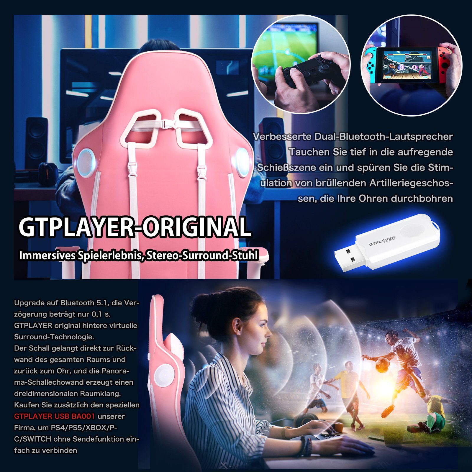 GTPLAYER Gaming-Stuhl Gamer Stuhl mit Bluetooth-Lautsprechern günstig online kaufen