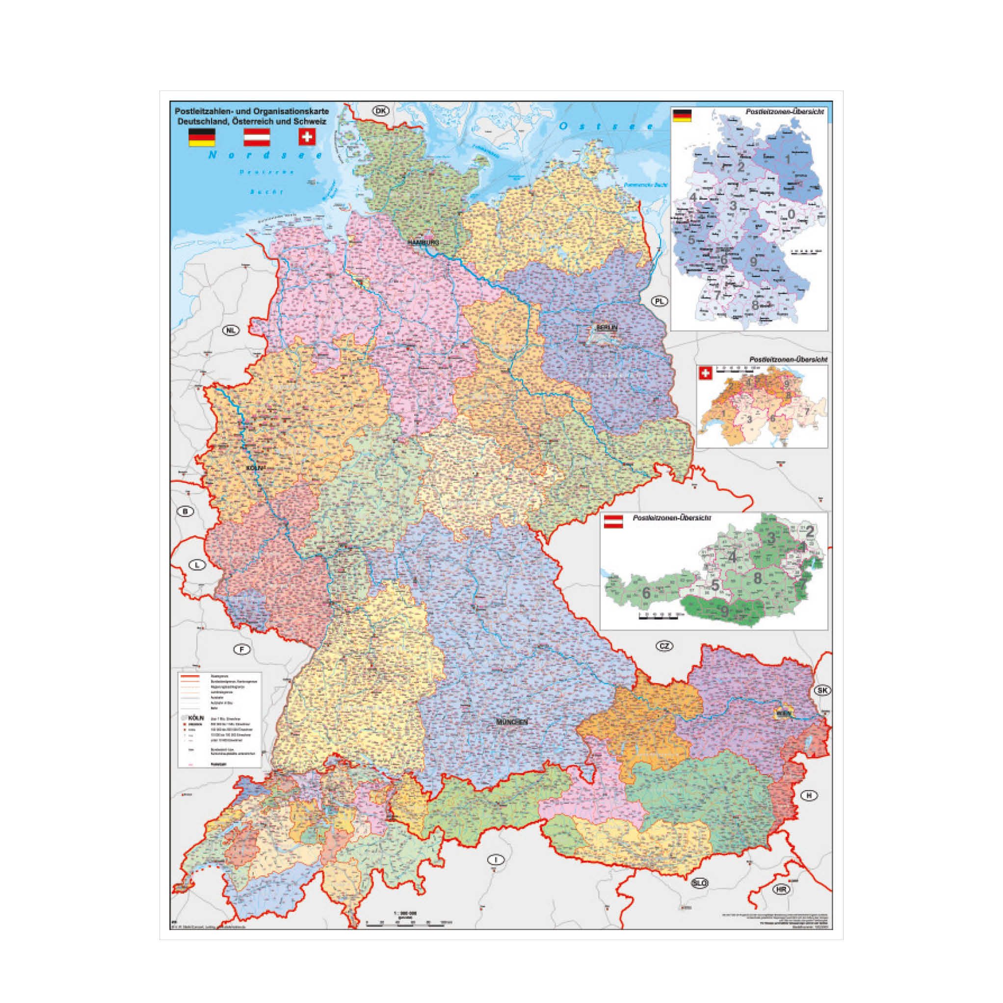STIEFEL Poster PLZ-und Organisationskarte Deutschland, Österreich und Schweiz