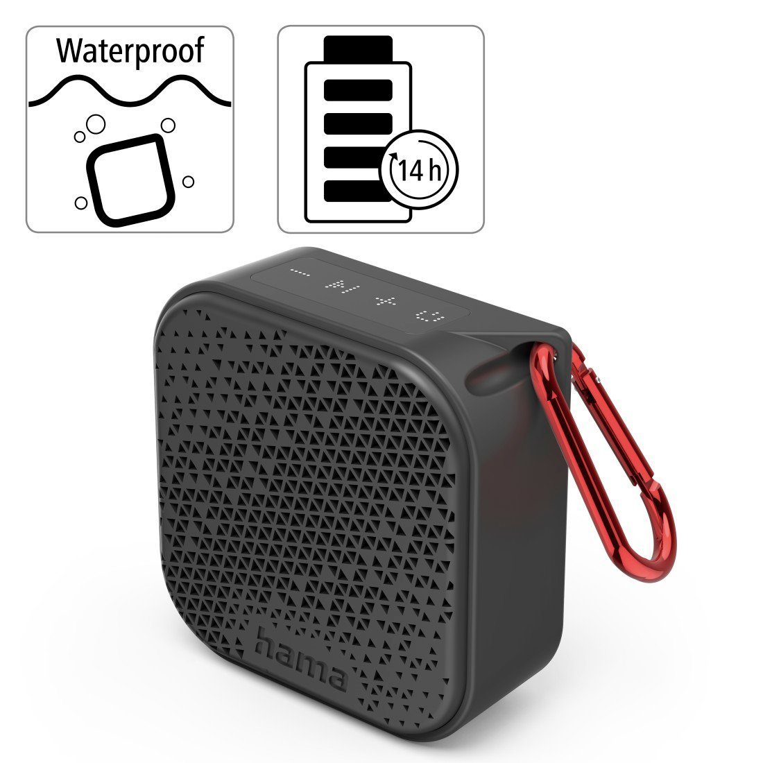 W) mobil, schwarz (3,5 IP67, Bluetooth-Lautsprecher Karabiner) (wasserdicht 3,5W, Mini-Bluetooth-Lautsprecher Hama