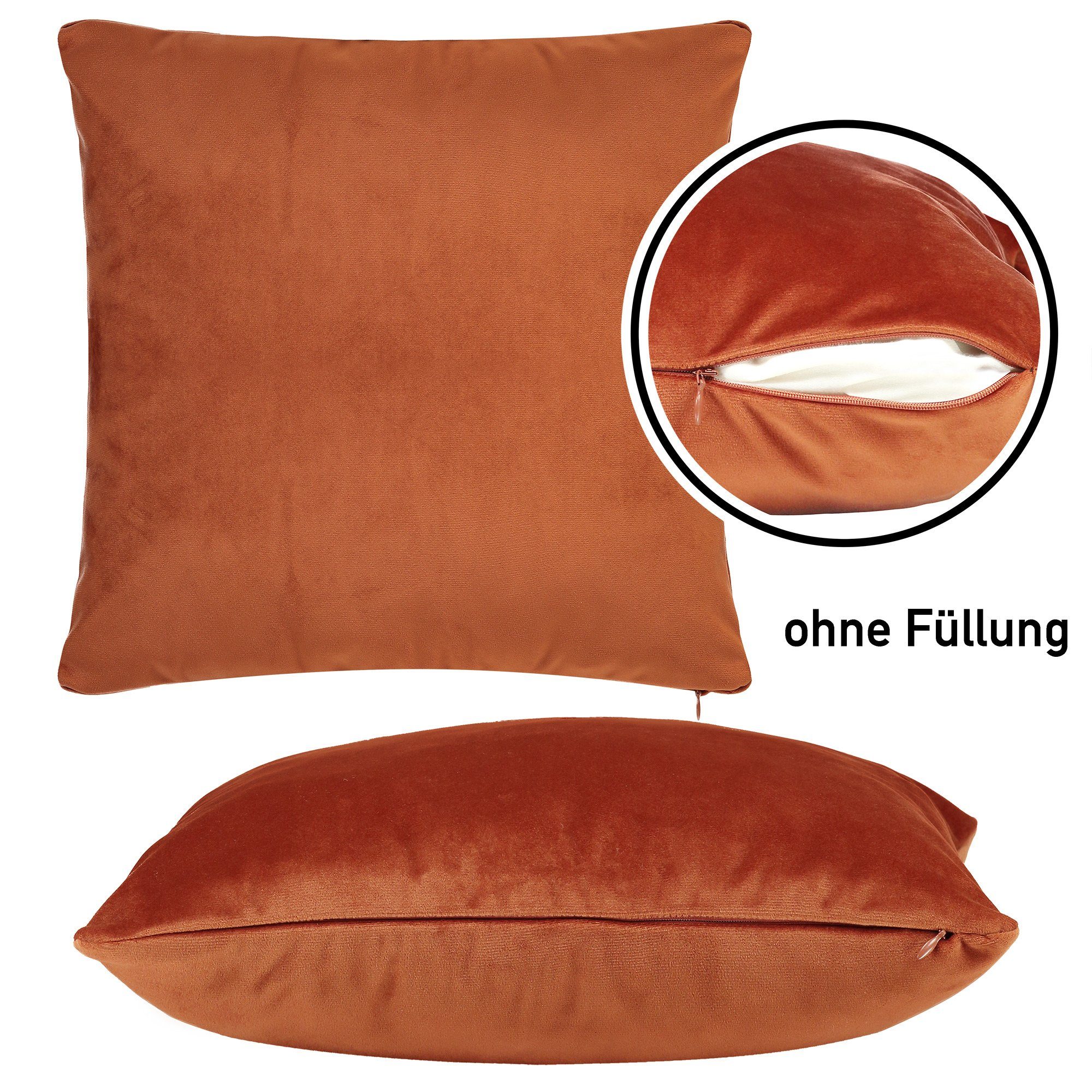 BARBONS Kissenbezug Stilvolle Kissenbezüge aus samtigem Stoff, Kissenhülle, (2 Stück), Rostbraun