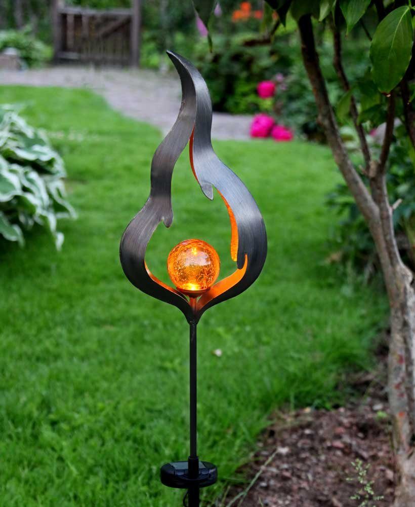 LED mit "Flamme" TRADING amber Gartenstecker LED STAR Solarleuchte, Solar in