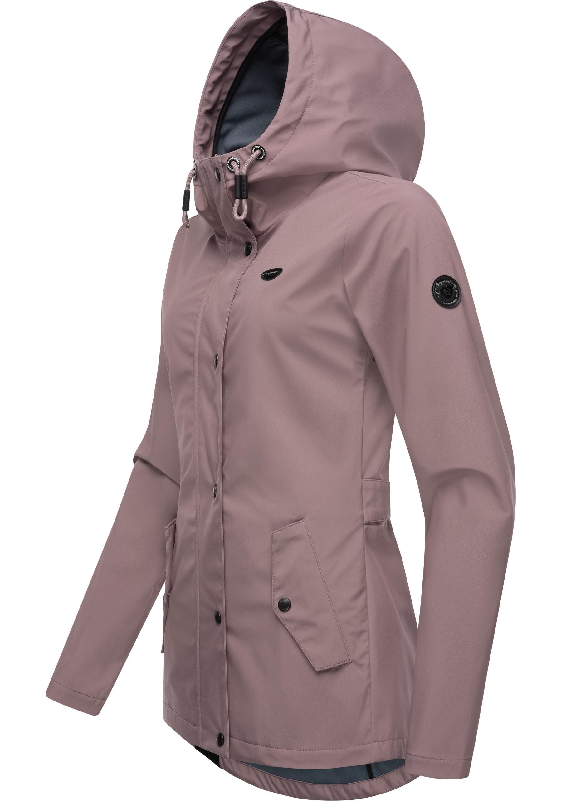 Ragwear Softshelljacke Margge Shell wasserdichte Damen Übergangsjacke mit großer Kapuze