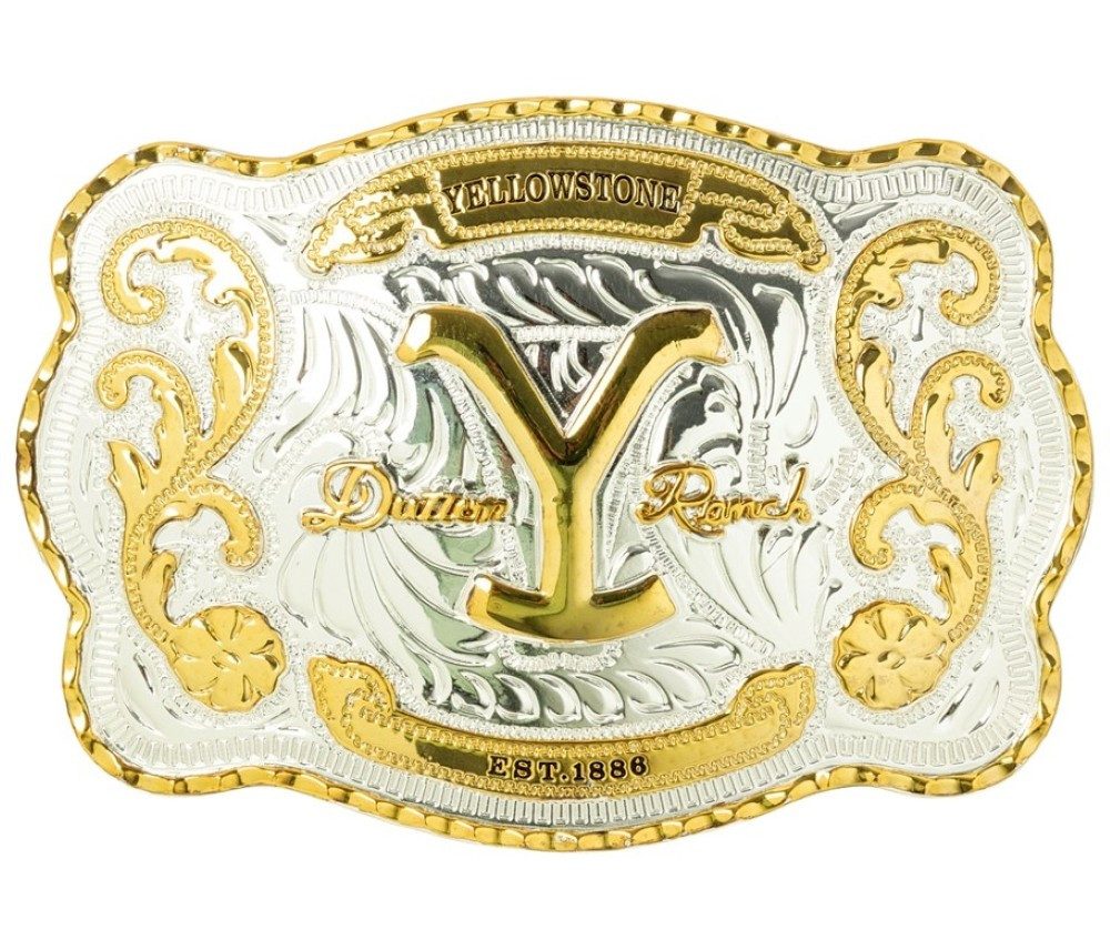 Stars & Stripes Gürtelschnalle GS 611 Yellowstone Dutton Ranch im Western-Stil mit goldfarbener Verzierung