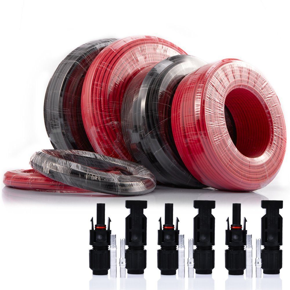 XERSEK Solarkabel 4mm² 6mm² 10mm² Verbindungskabel mit Solarstecker Solarkabel, 1500V IP67 Wasserdichte PV-Kabel, (2500 cm)