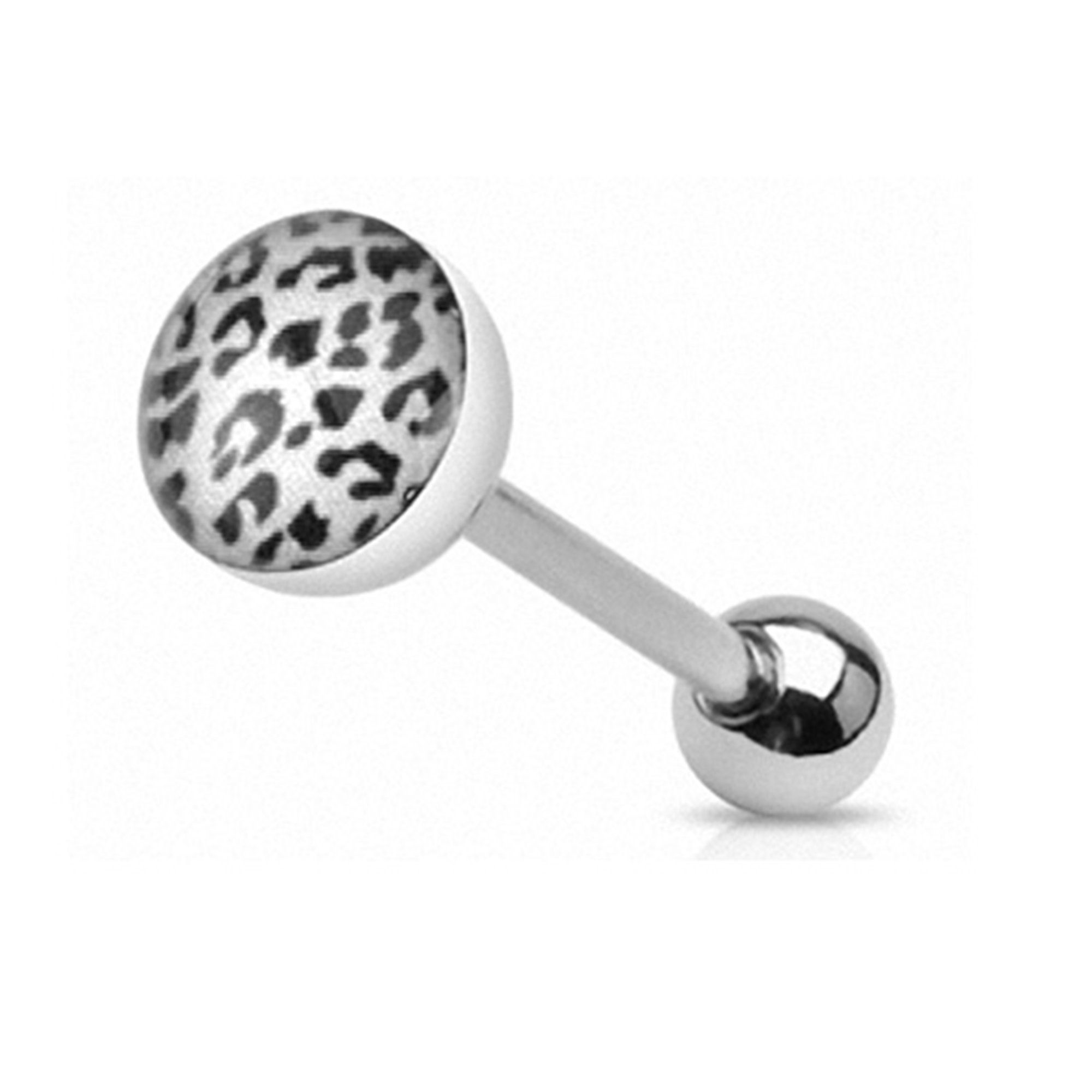Taffstyle Piercing-Set Zungenpiercing Ohr Kugel Epoxy Leopard Logo Ball, Piercingfaktor Barbell Stab Stecker Intim Brust Oral Ohr Tragus Helix Weiß