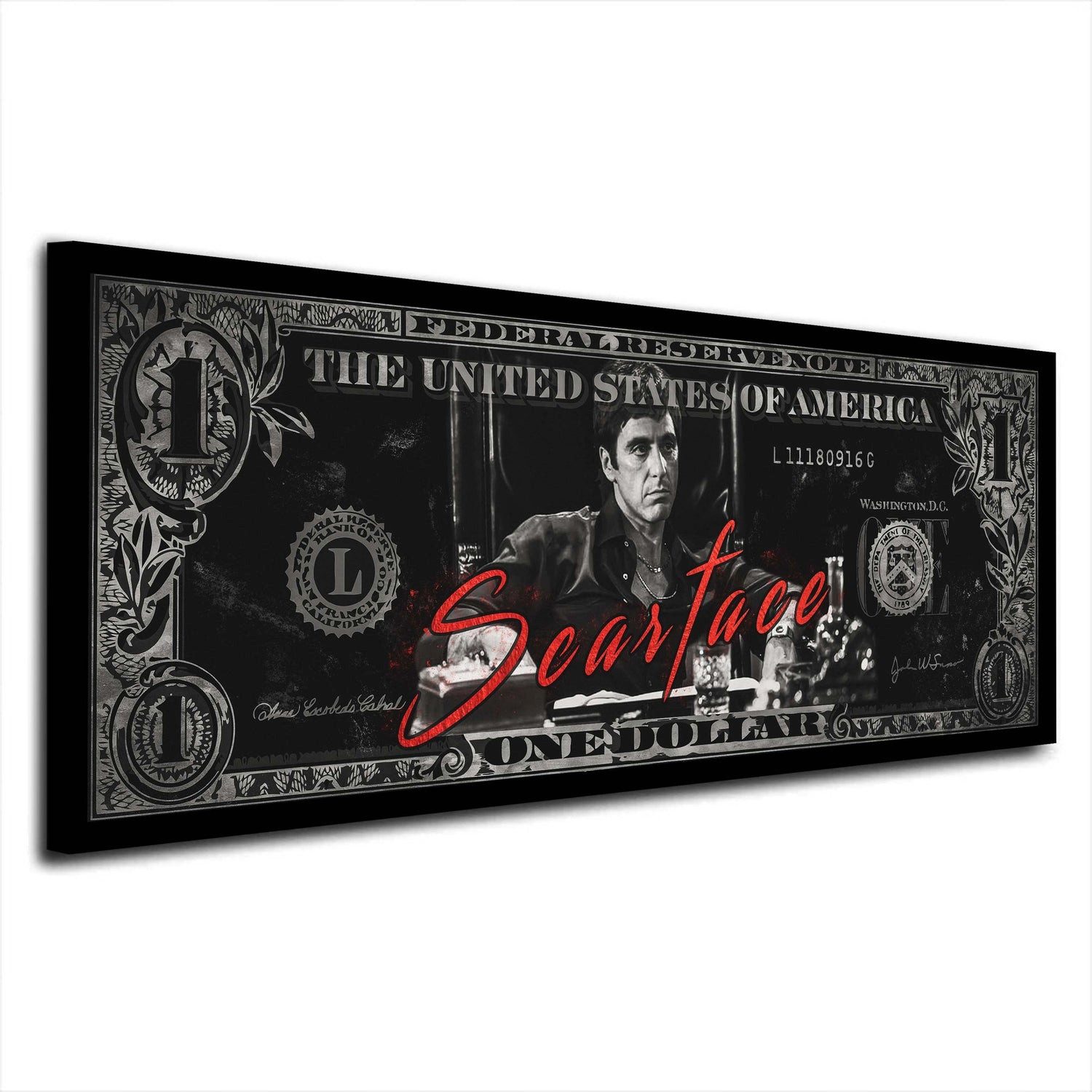 Artedinoi Leinwandbild Dollarschein Gangster Film Pop Art Leinwandbild Wandbild XL Deko, Gangster mit Dollar
